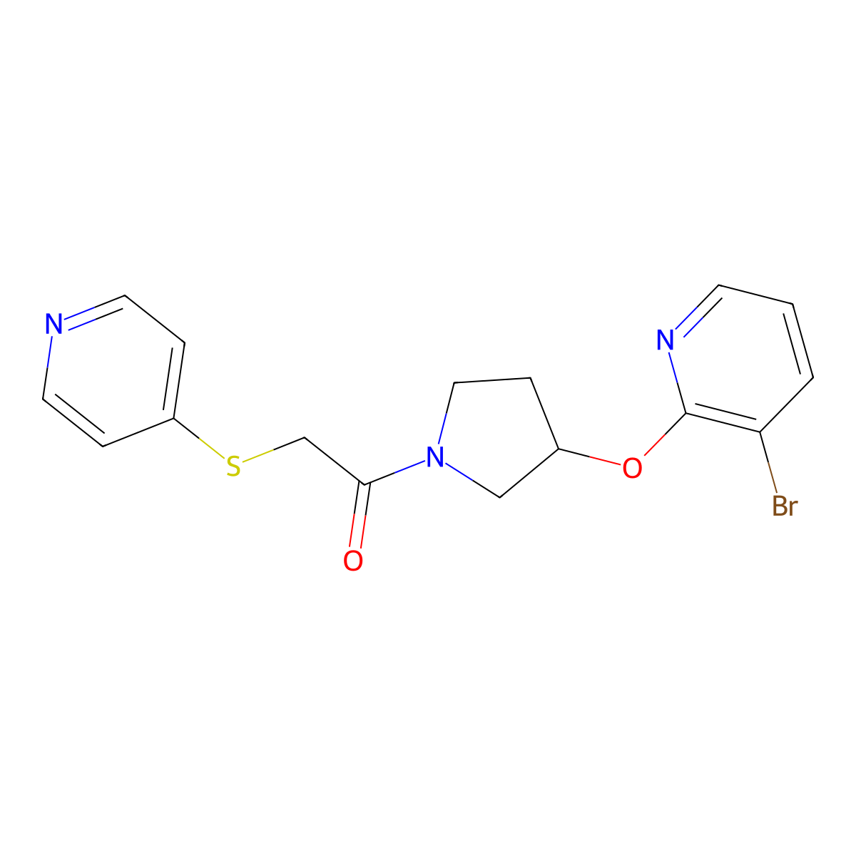 1-{3-[(3-Bromopyridin-2-yl)oxy]pyrrolidin-1-yl}-2-(pyridin-4-ylsulfanyl)ethan-1-one molecular structure, CAS 1903465-21-3