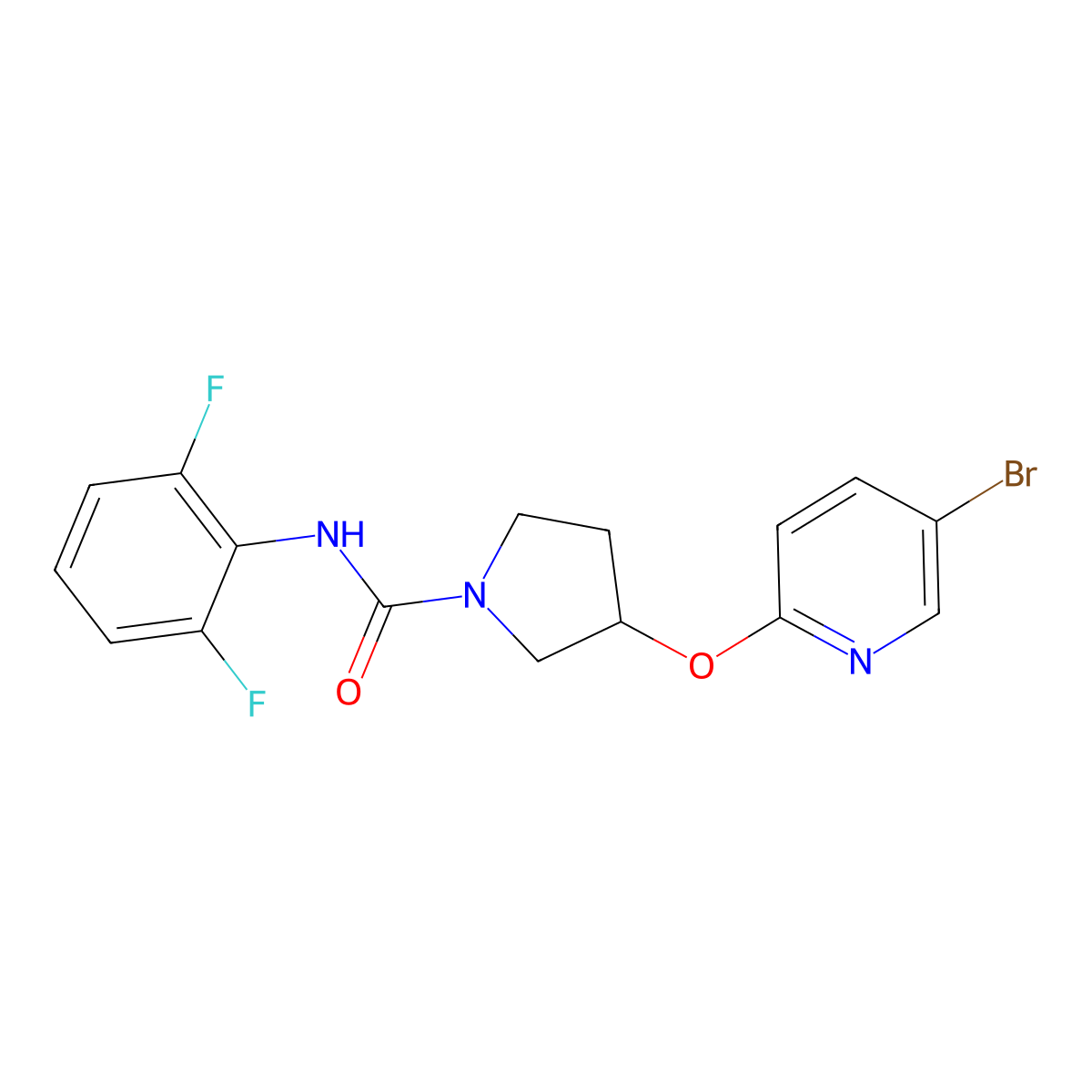 3-((5-bromopyridin-2-yl)oxy)-N-(2,6-difluorophenyl)pyrrolidine-1-carboxamide molecular structure, CAS 1903467-25-3