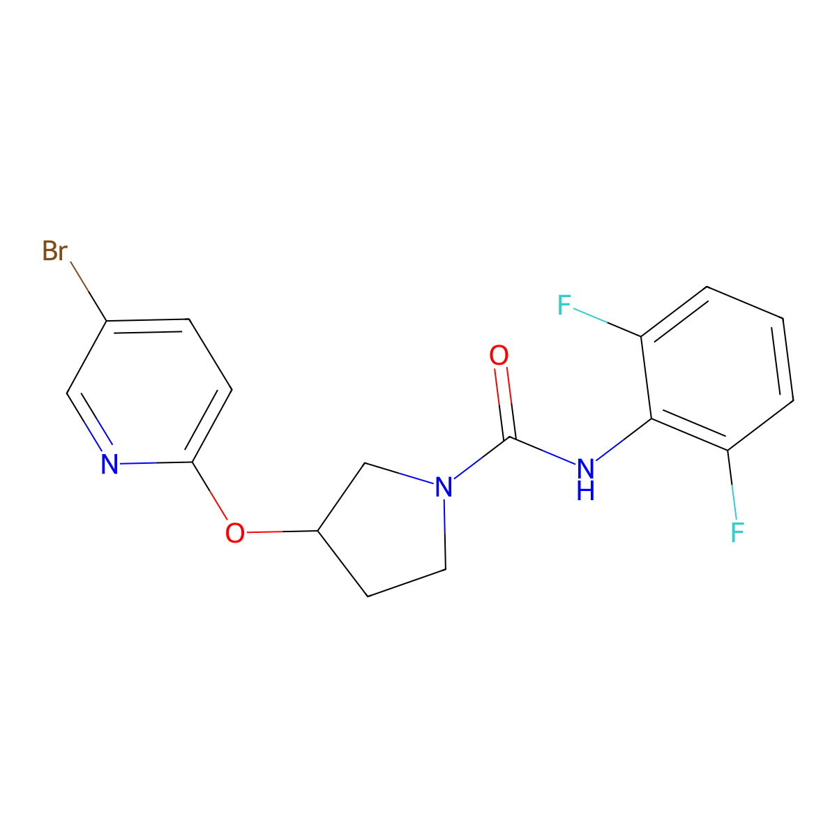 3-((5-bromopyridin-2-yl)oxy)-N-(2,6-difluorophenyl)pyrrolidine-1-carboxamide molecular structure, CAS 1903467-25-3