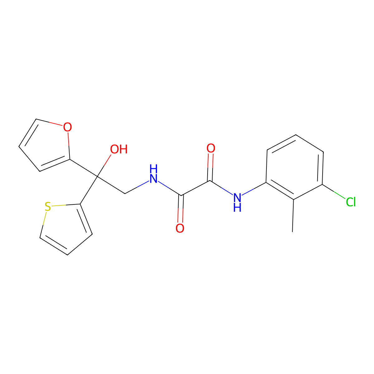N1-(3-chloro-2-methylphenyl)-N2-(2-(furan-2-yl)-2-hydroxy-2-(thiophen-2-yl)ethyl)oxalamide molecular structure, CAS 1903467-85-5