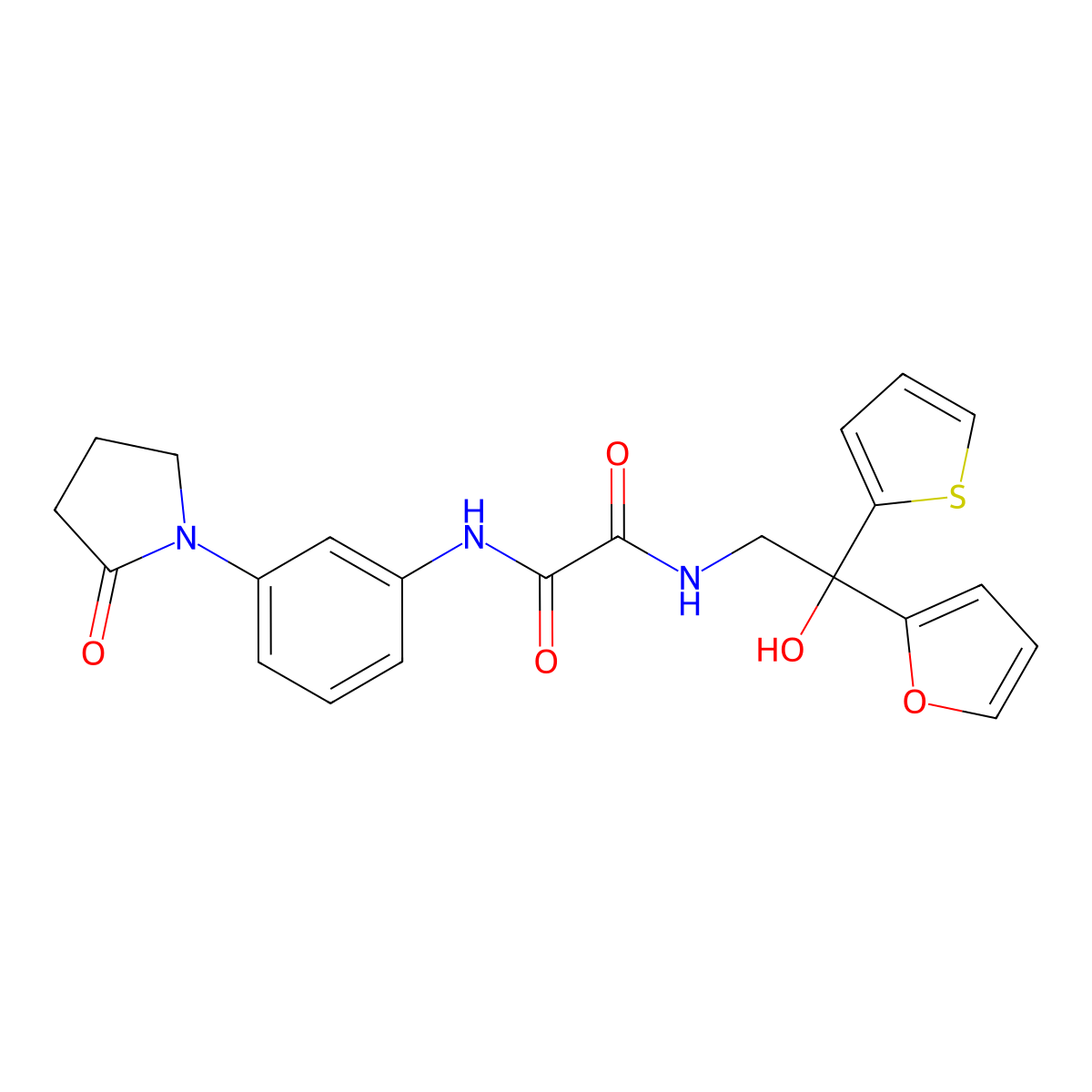 N-[2-(furan-2-yl)-2-hydroxy-2-(thiophen-2-yl)ethyl]-N'-[3-(2-oxopyrrolidin-1-yl)phenyl]ethanediamide molecular structure, CAS 1903467-98-0