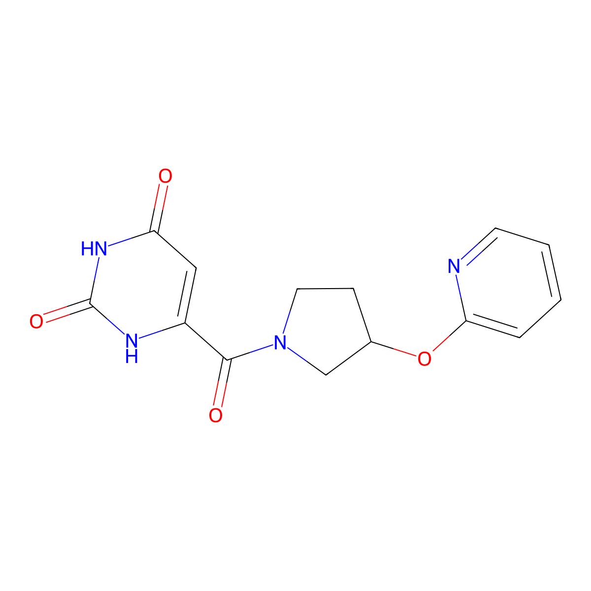 6-(3-(pyridin-2-yloxy)pyrrolidine-1-carbonyl)pyrimidine-2,4(1H,3H)-dione molecular structure, CAS 1903469-67-9