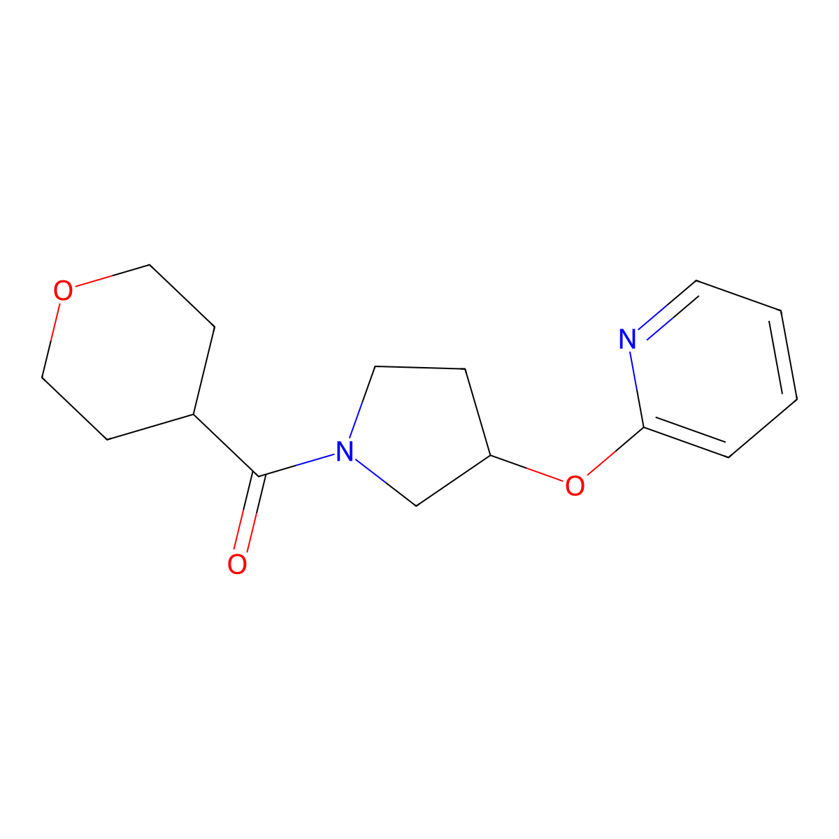 (3-(pyridin-2-yloxy)pyrrolidin-1-yl)(tetrahydro-2H-pyran-4-yl)methanone molecular structure, CAS 1903469-81-7