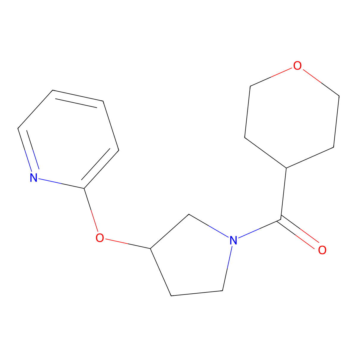 (3-(pyridin-2-yloxy)pyrrolidin-1-yl)(tetrahydro-2H-pyran-4-yl)methanone molecular structure, CAS 1903469-81-7