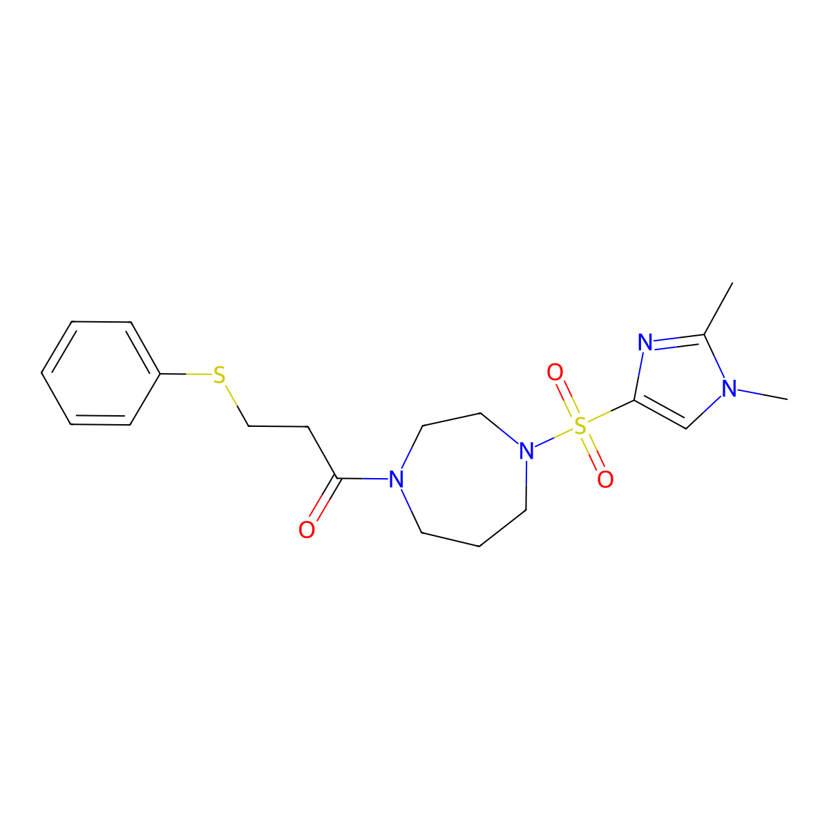 1-(4-((1,2-dimethyl-1H-imidazol-4-yl)sulfonyl)-1,4-diazepan-1-yl)-3-(phenylthio)propan-1-one molecular structure, CAS 1903471-59-9