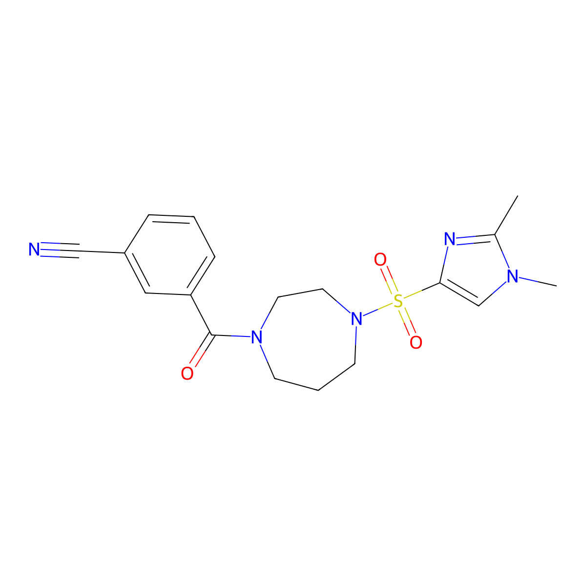 3-(4-((1,2-dimethyl-1H-imidazol-4-yl)sulfonyl)-1,4-diazepane-1-carbonyl)benzonitrile molecular structure, CAS 1903471-64-6