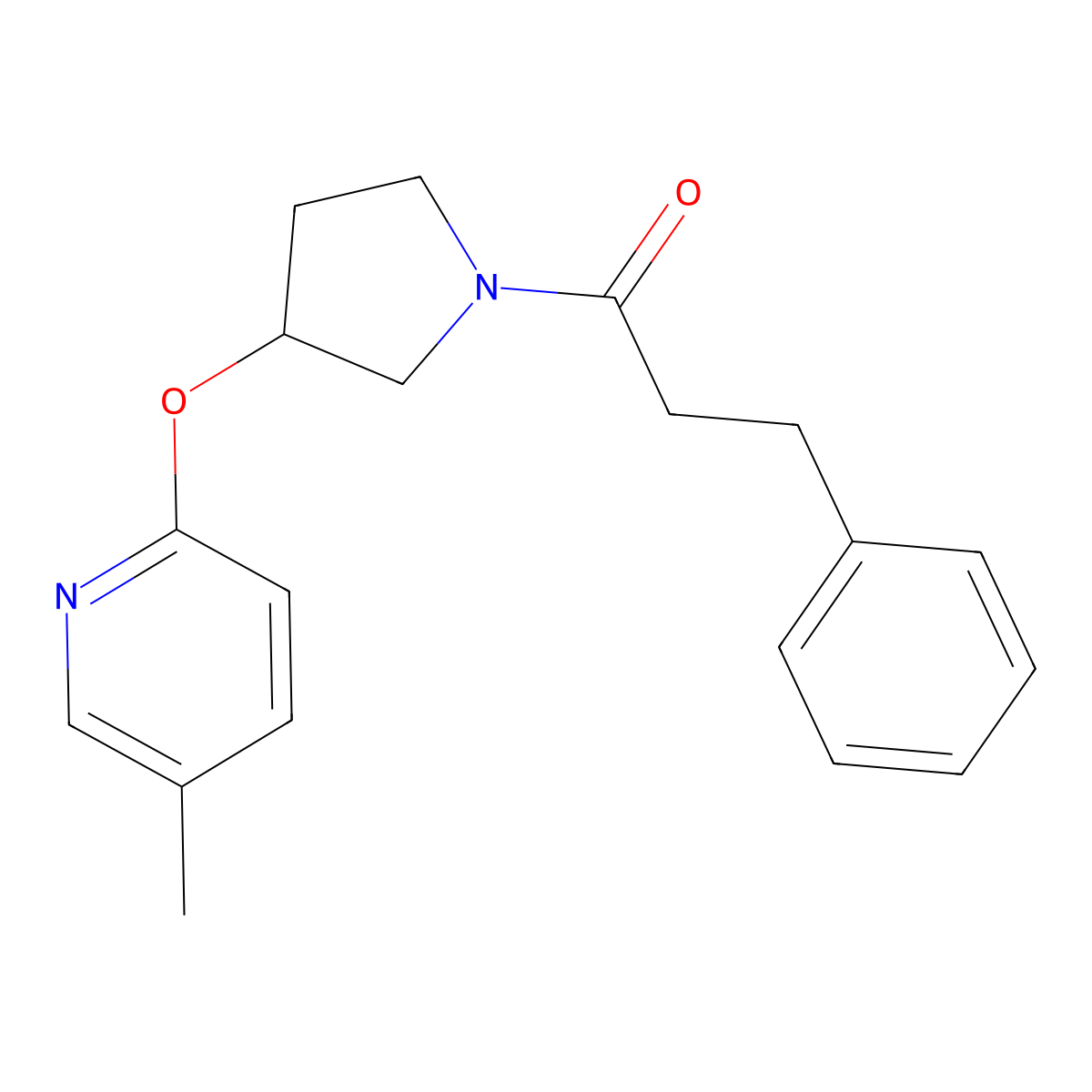 1-{3-[(5-Methylpyridin-2-yl)oxy]pyrrolidin-1-yl}-3-phenylpropan-1-one molecular structure, CAS 1903474-56-5