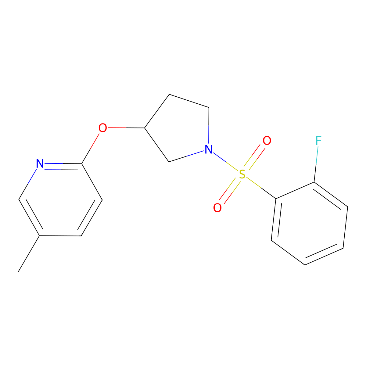 2-((1-((2-Fluorophenyl)sulfonyl)pyrrolidin-3-yl)oxy)-5-methylpyridine molecular structure, CAS 1903476-00-5