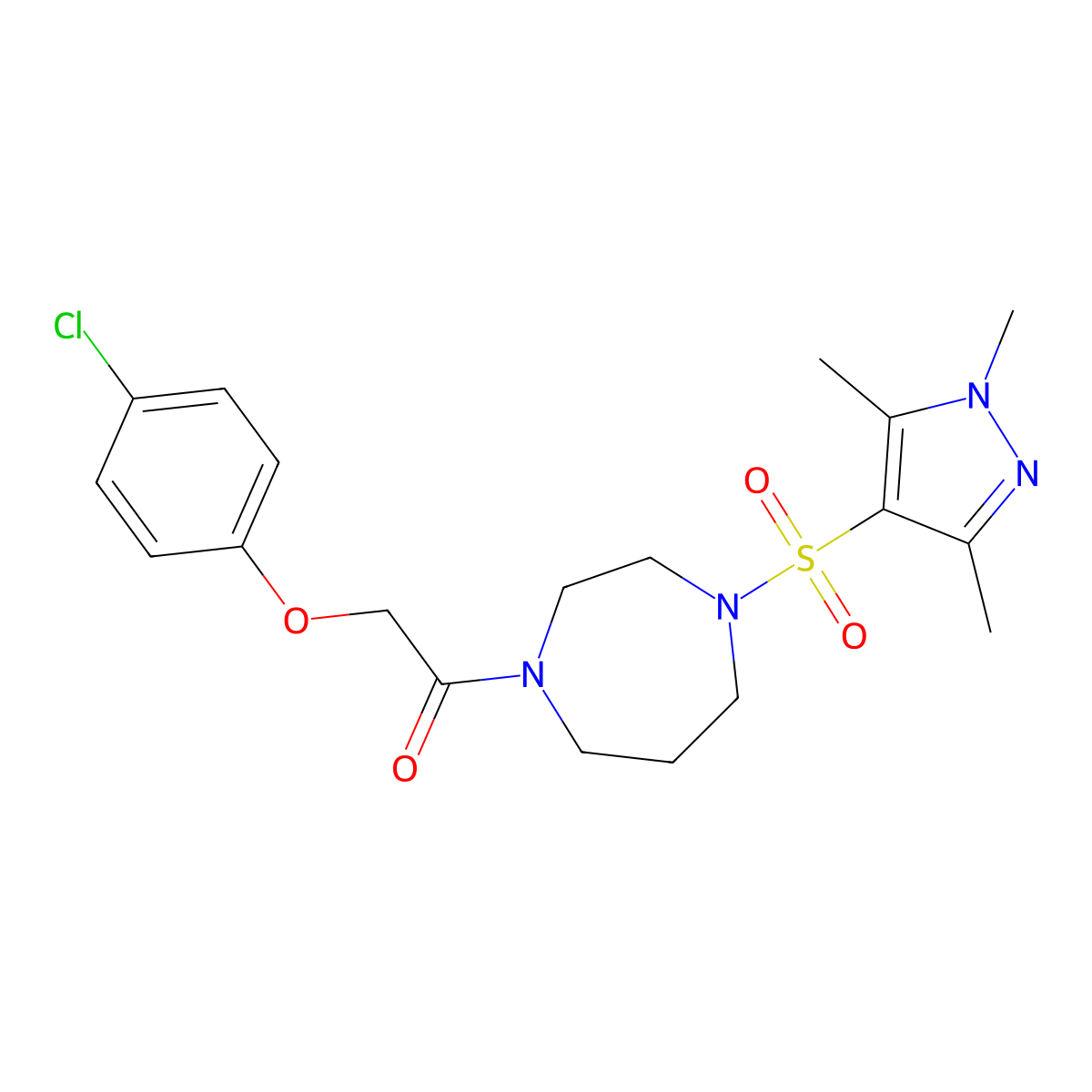 2-(4-chlorophenoxy)-1-(4-((1,3,5-trimethyl-1H-pyrazol-4-yl)sulfonyl)-1,4-diazepan-1-yl)ethanone molecular structure, CAS 1903479-27-5
