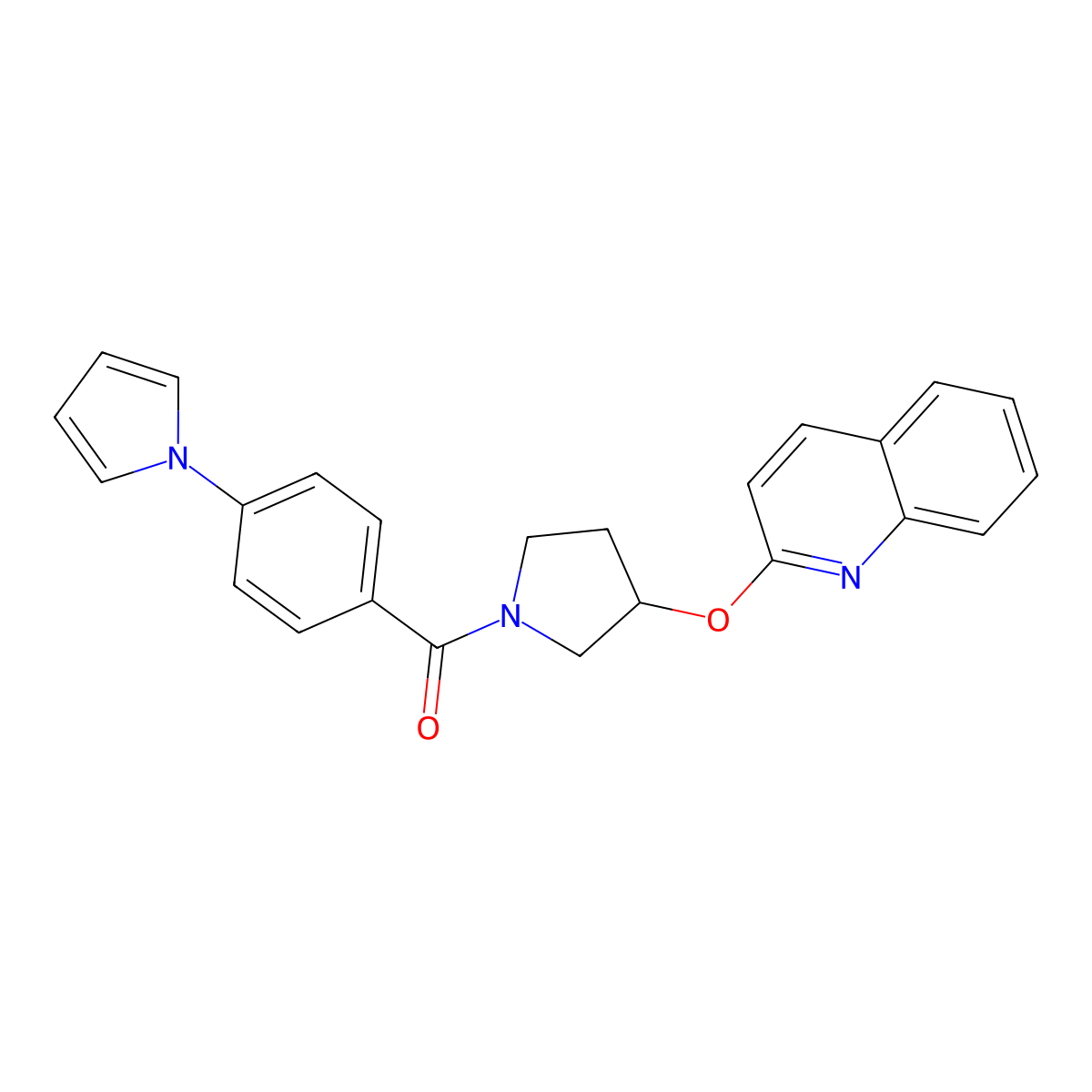 (4-(1H-pyrrol-1-yl)phenyl)(3-(quinolin-2-yloxy)pyrrolidin-1-yl)methanone molecular structure, CAS 1903479-34-4