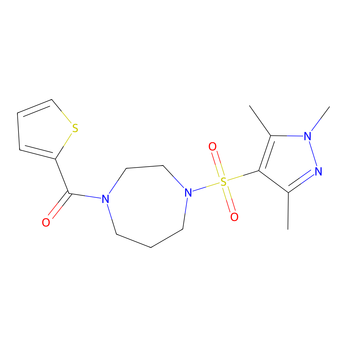 thiophen-2-yl(4-((1,3,5-trimethyl-1H-pyrazol-4-yl)sulfonyl)-1,4-diazepan-1-yl)methanone molecular structure, CAS 1903479-61-7