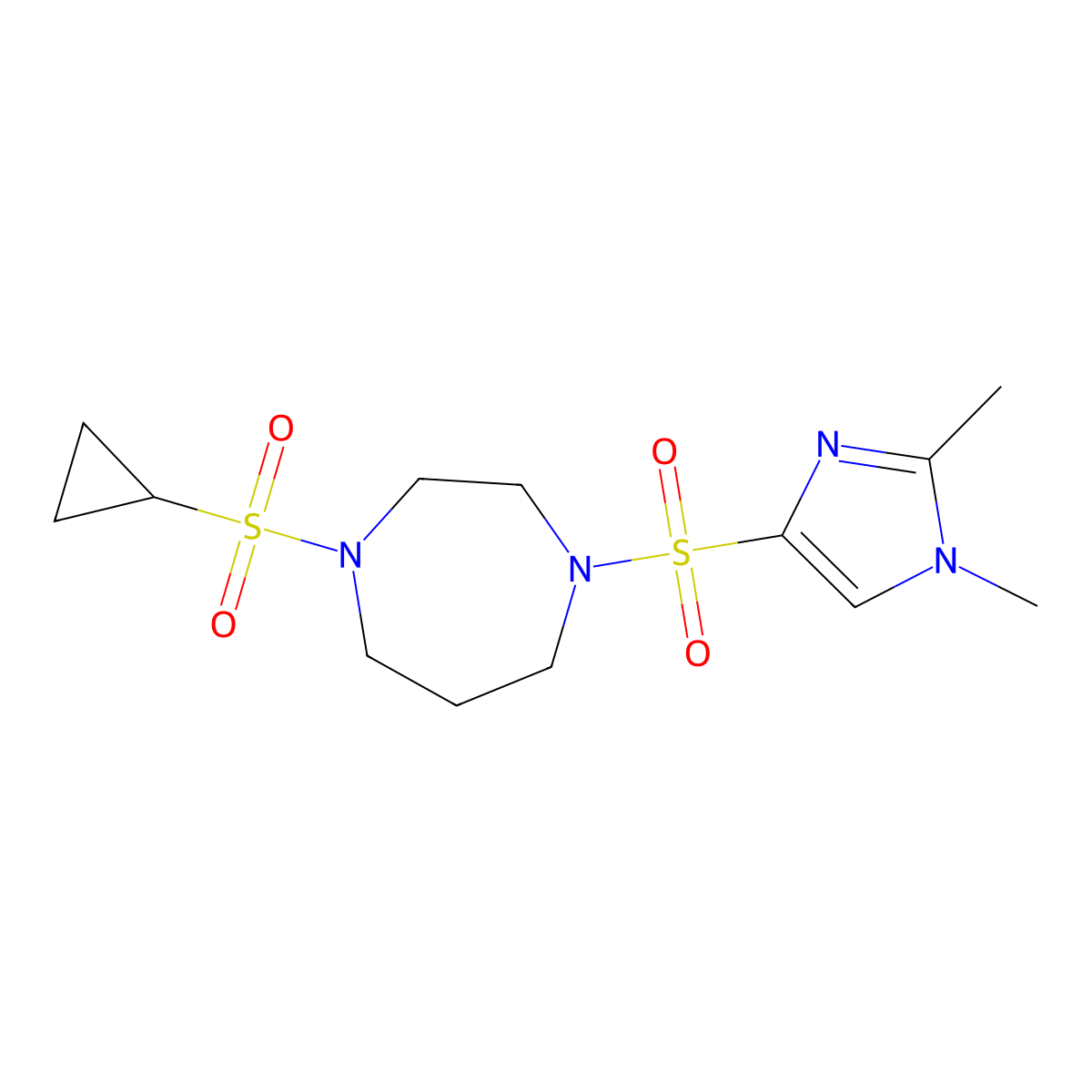 1-(cyclopropylsulfonyl)-4-((1,2-dimethyl-1H-imidazol-4-yl)sulfonyl)-1,4-diazepane molecular structure, CAS 1903479-97-9