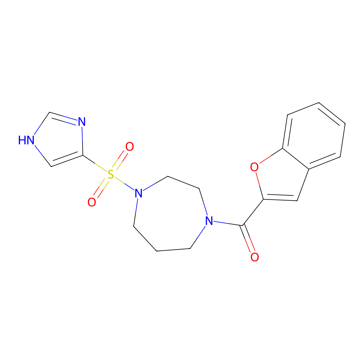 (4-((1H-imidazol-4-yl)sulfonyl)-1,4-diazepan-1-yl)(benzofuran-2-yl)methanone molecular structure, CAS 1903496-50-3