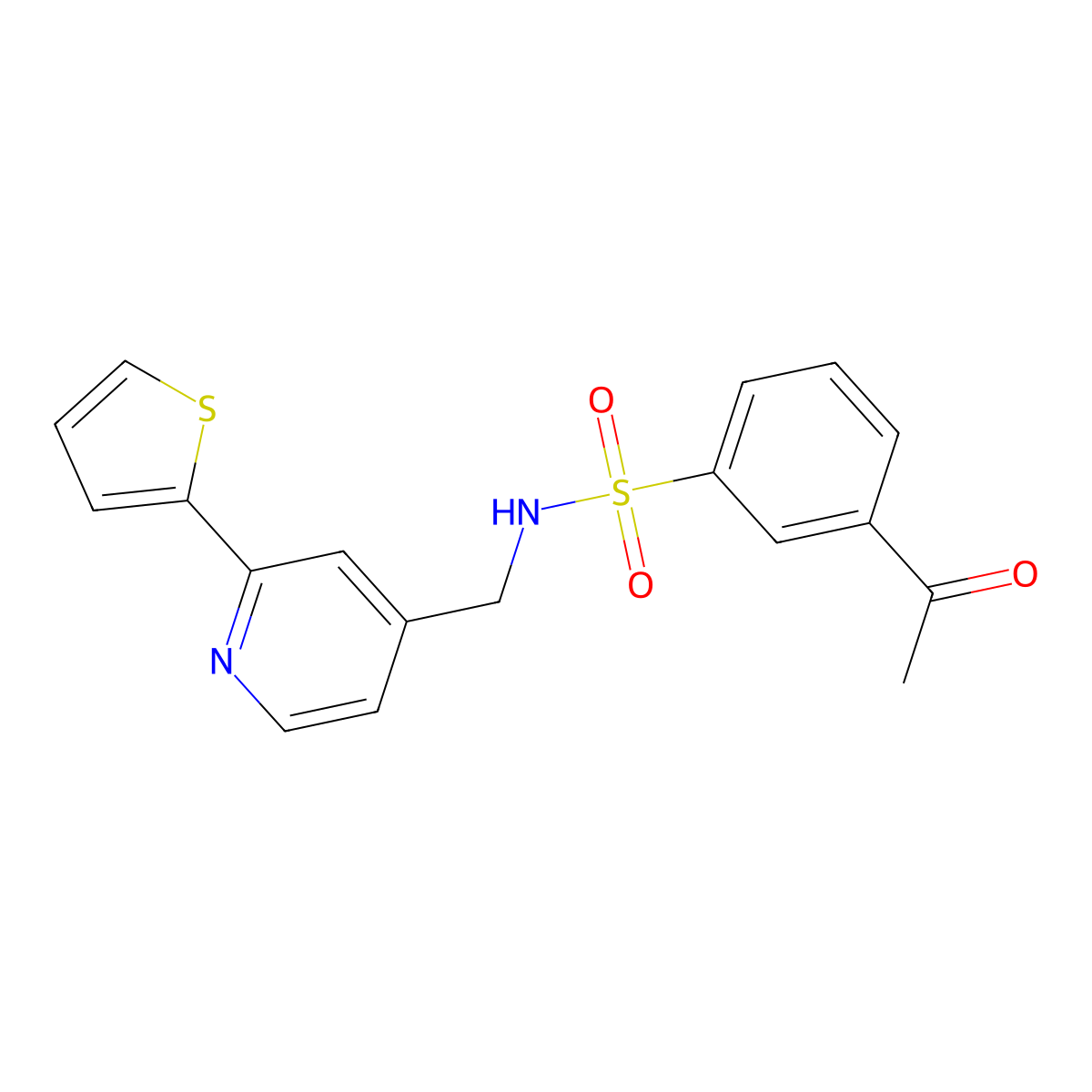 3-acetyl-N-((2-(thiophen-2-yl)pyridin-4-yl)methyl)benzenesulfonamide molecular structure, CAS 1903500-52-6