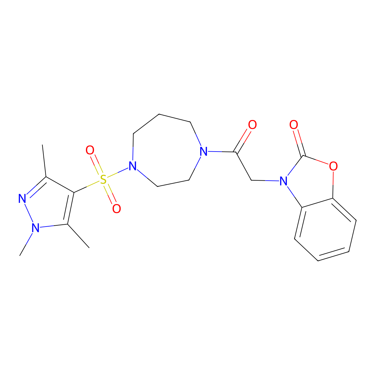 3-(2-oxo-2-(4-((1,3,5-trimethyl-1H-pyrazol-4-yl)sulfonyl)-1,4-diazepan-1-yl)ethyl)benzo[d]oxazol-2(3H)-one molecular structure, CAS 1903500-99-1