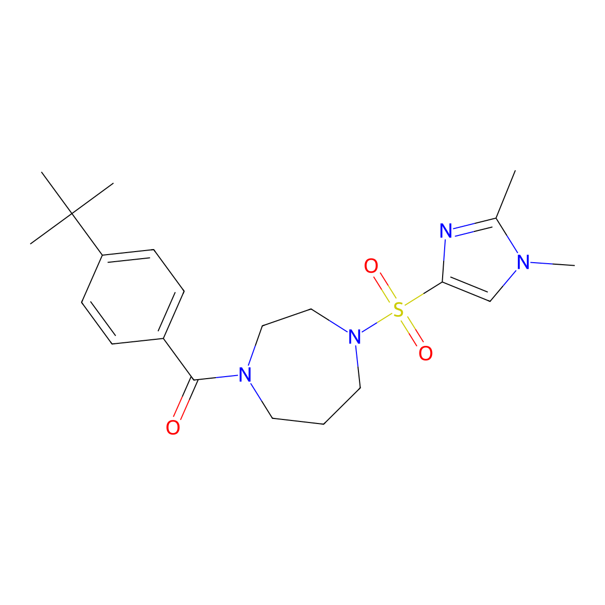 (4-(tert-butyl)phenyl)(4-((1,2-dimethyl-1H-imidazol-4-yl)sulfonyl)-1,4-diazepan-1-yl)methanone molecular structure, CAS 1903501-77-8