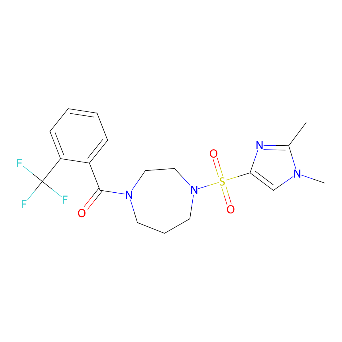 (4-((1,2-dimethyl-1H-imidazol-4-yl)sulfonyl)-1,4-diazepan-1-yl)(2-(trifluoromethyl)phenyl)methanone molecular structure, CAS 1903501-96-1