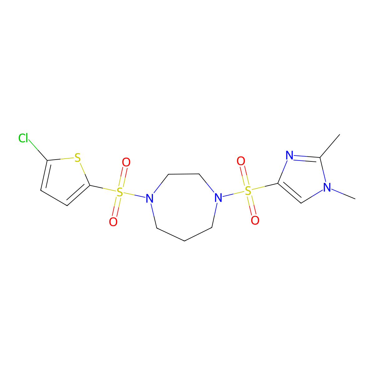 1-((5-chlorothiophen-2-yl)sulfonyl)-4-((1,2-dimethyl-1H-imidazol-4-yl)sulfonyl)-1,4-diazepane molecular structure, CAS 1903503-40-1