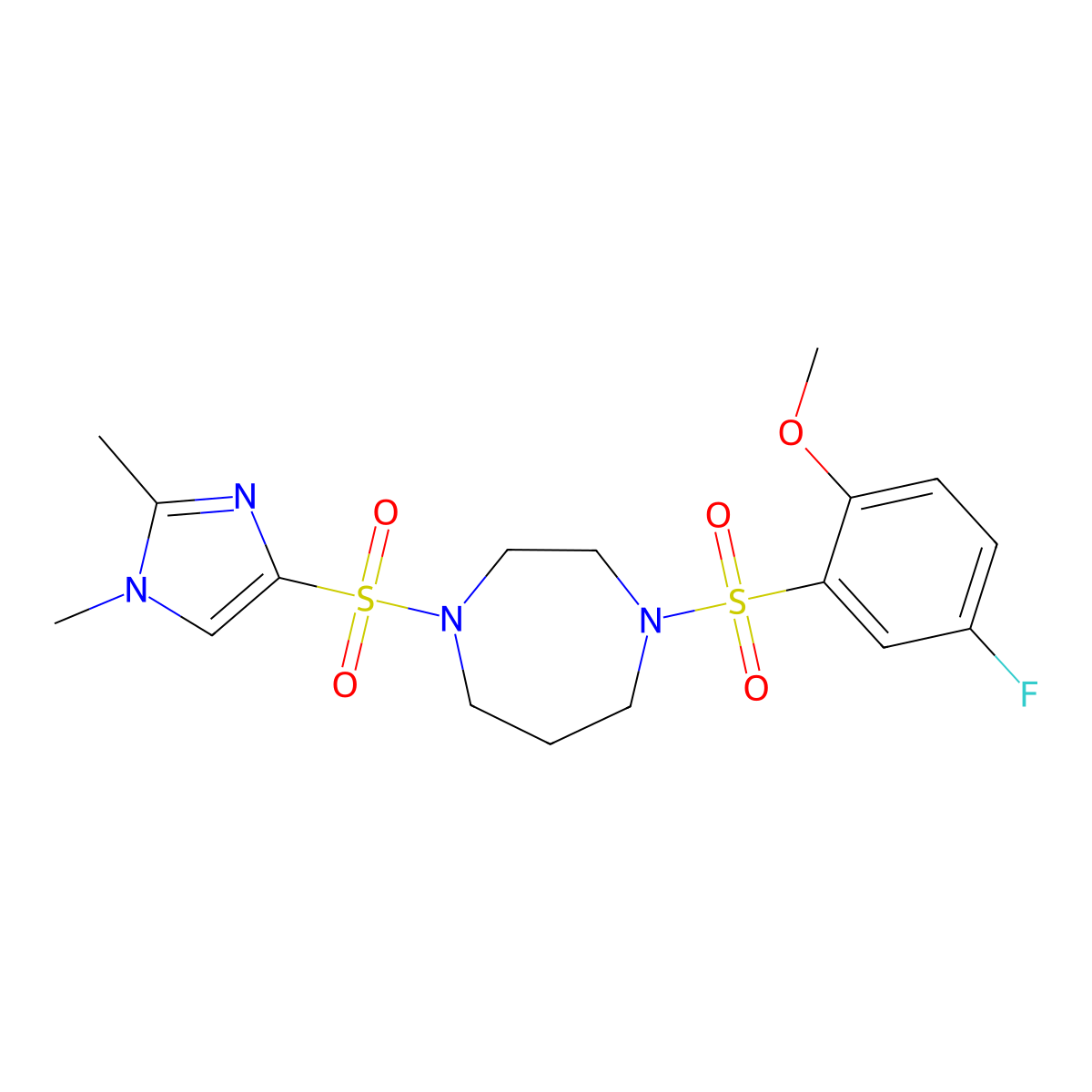 1-((1,2-dimethyl-1H-imidazol-4-yl)sulfonyl)-4-((5-fluoro-2-methoxyphenyl)sulfonyl)-1,4-diazepane molecular structure, CAS 1903503-46-7