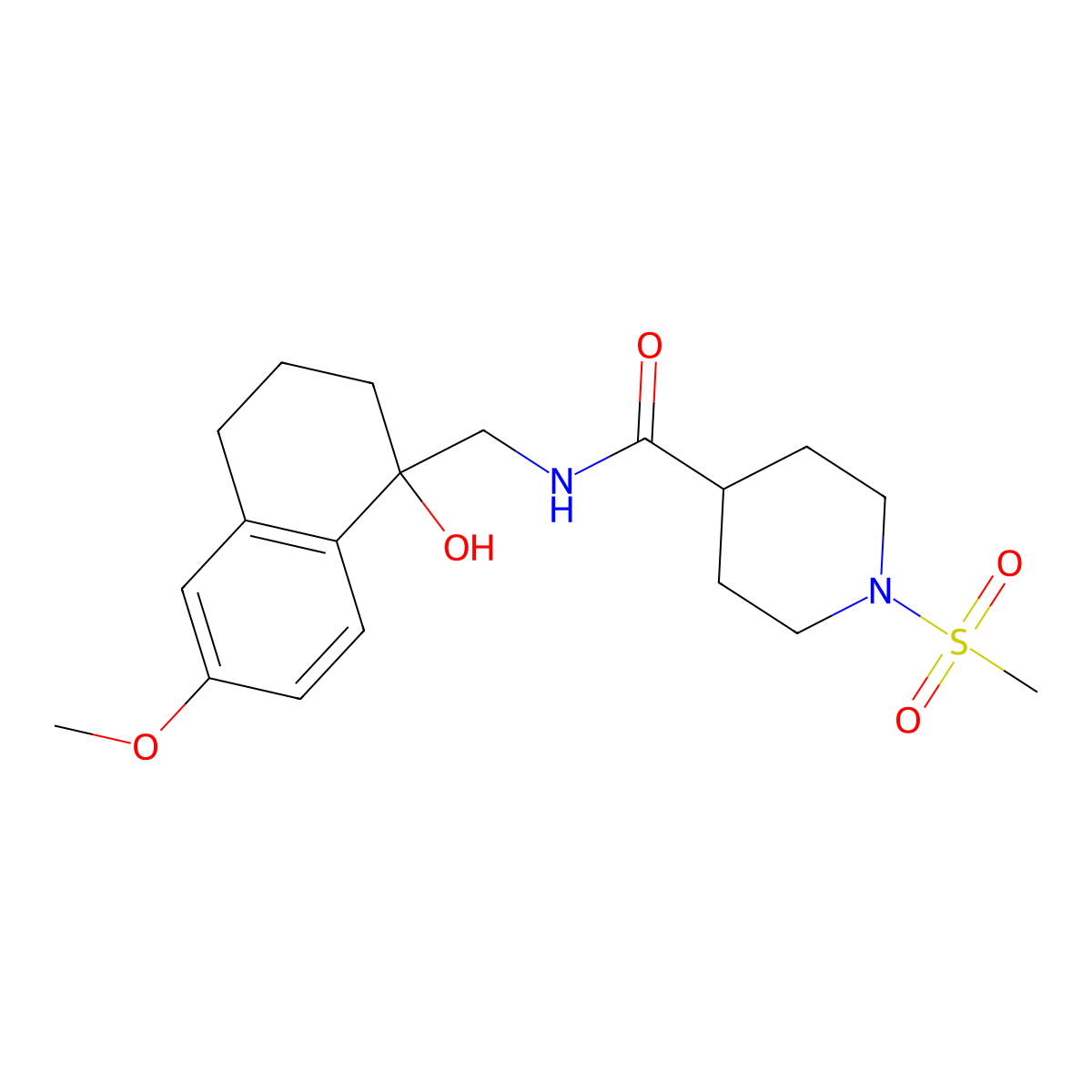 N-[(1-hydroxy-6-methoxy-1,2,3,4-tetrahydronaphthalen-1-yl)methyl]-1-methanesulfonylpiperidine-4-carboxamide molecular structure, CAS 1903505-58-7