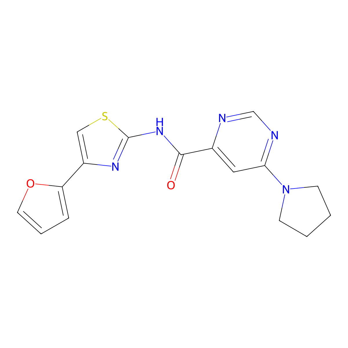 N-(4-(furan-2-yl)thiazol-2-yl)-6-(pyrrolidin-1-yl)pyrimidine-4-carboxamide molecular structure, CAS 1903513-74-5