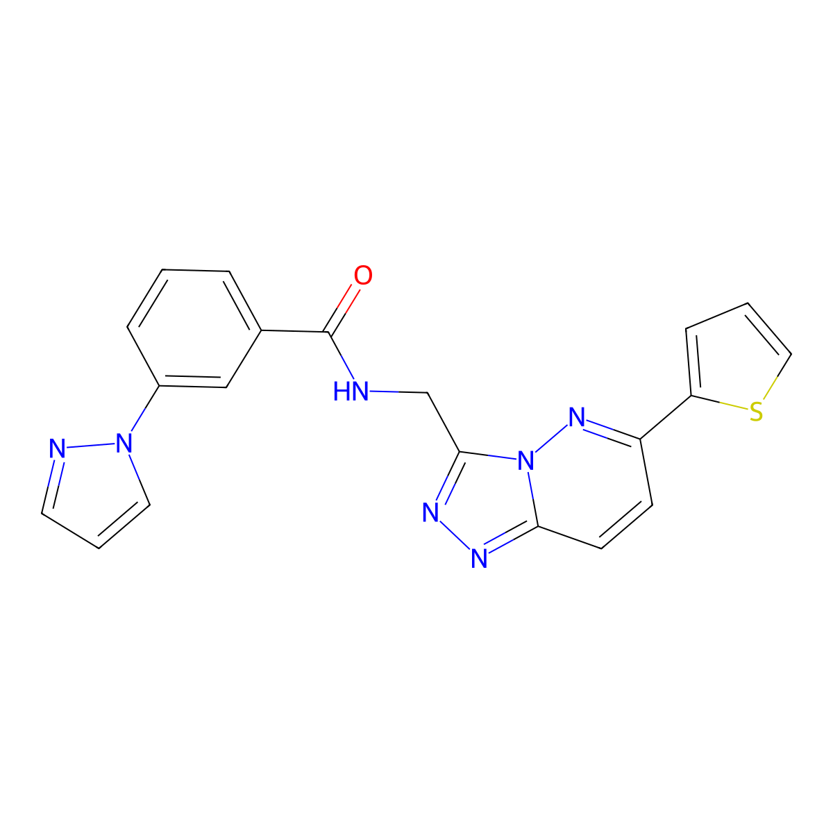 3-(1H-pyrazol-1-yl)-N-((6-(thiophen-2-yl)-[1,2,4]triazolo[4,3-b]pyridazin-3-yl)methyl)benzamide molecular structure, CAS 1903515-68-3