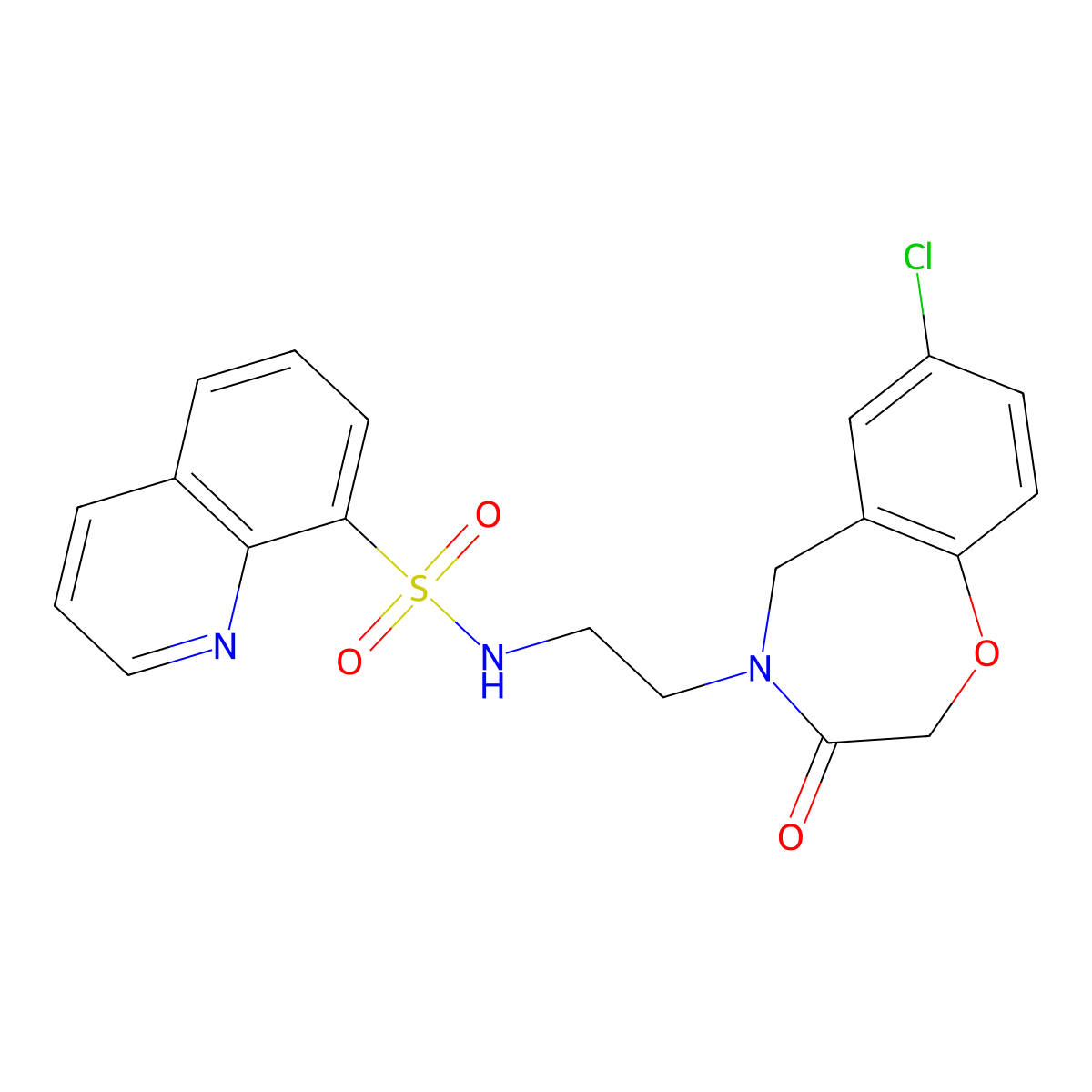 N-(2-(7-chloro-3-oxo-2,3-dihydrobenzo[f][1,4]oxazepin-4(5H)-yl)ethyl)quinoline-8-sulfonamide molecular structure, CAS 1903517-41-8
