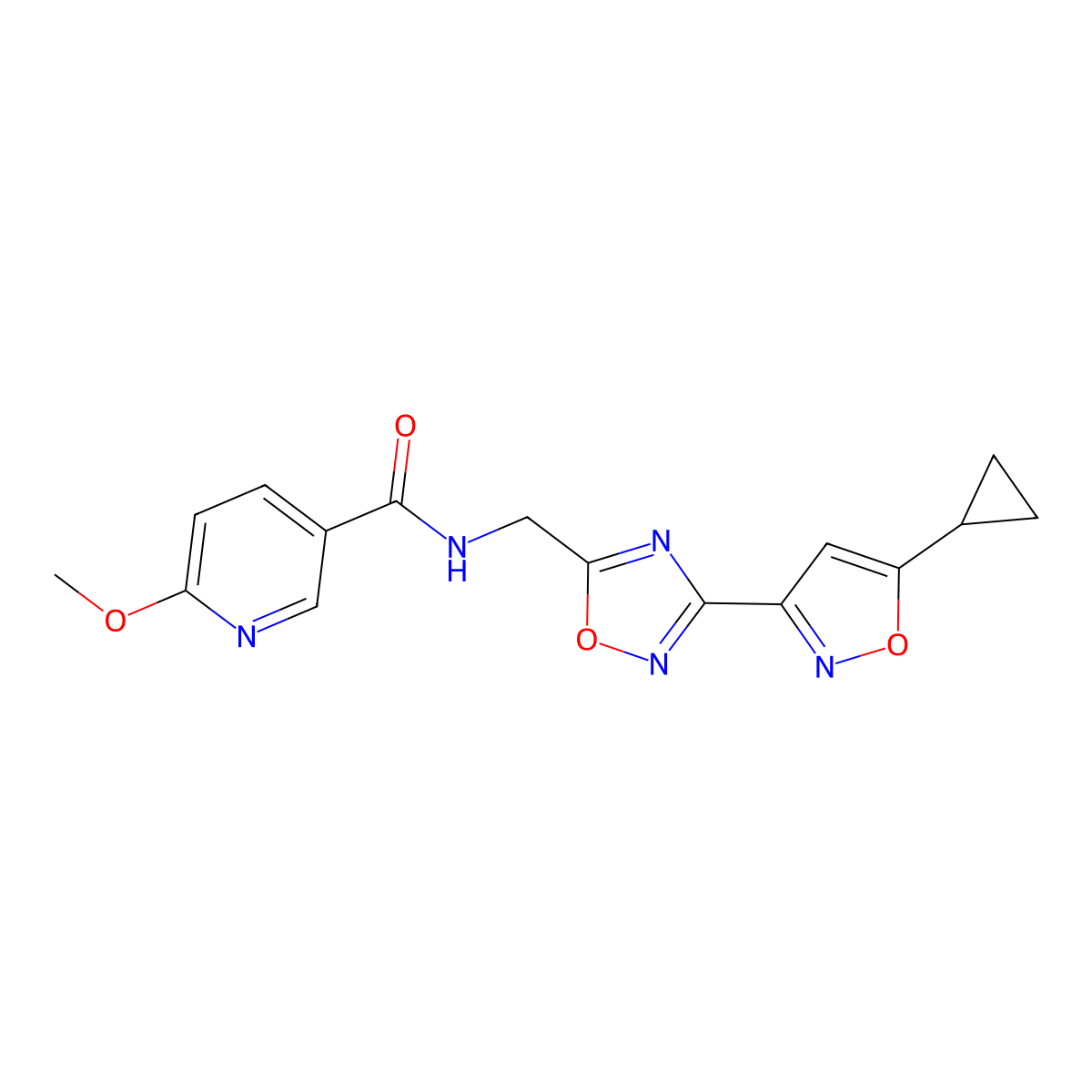 N-((3-(5-cyclopropylisoxazol-3-yl)-1,2,4-oxadiazol-5-yl)methyl)-6-methoxynicotinamide molecular structure, CAS 1903520-87-5