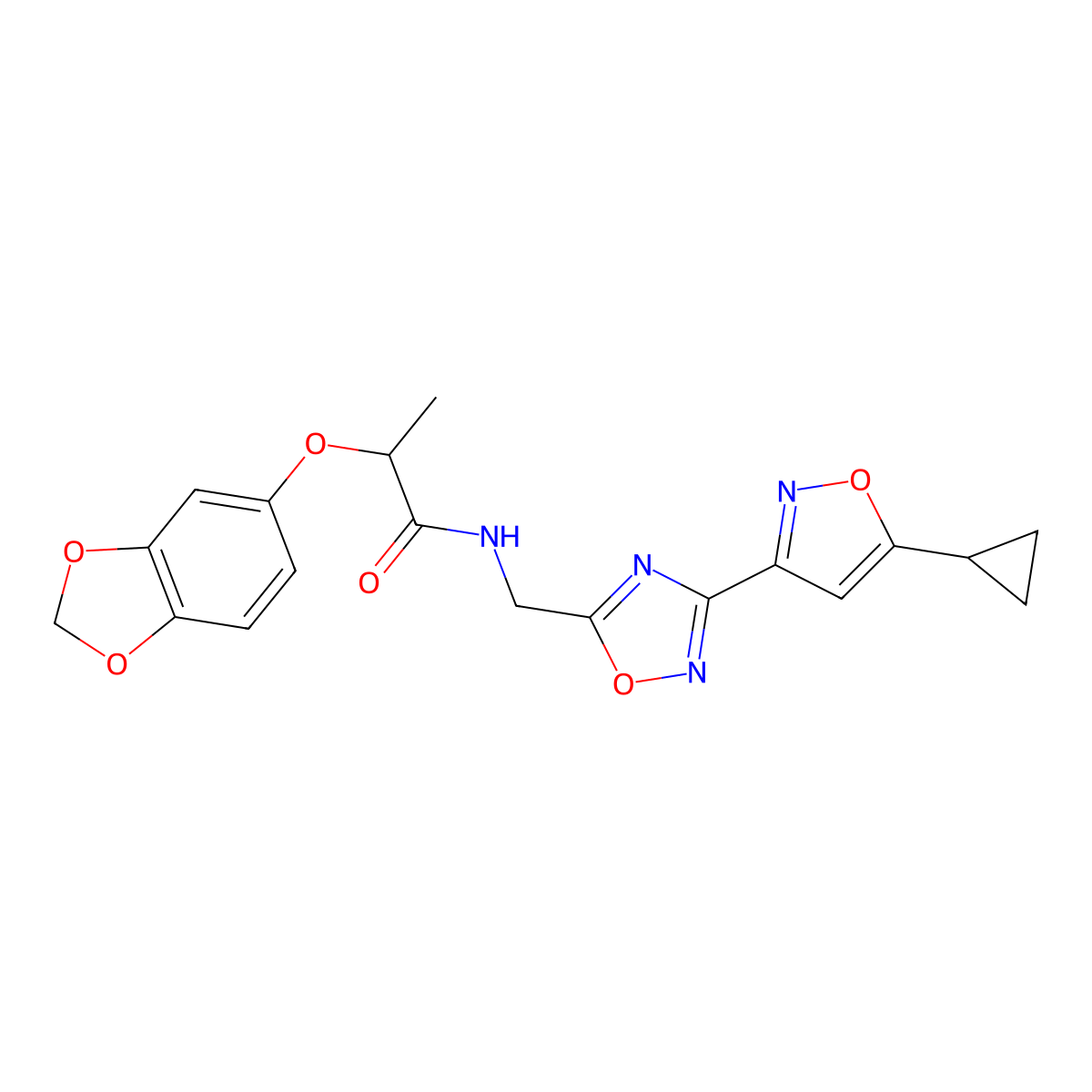 2-(benzo[d][1,3]dioxol-5-yloxy)-N-((3-(5-cyclopropylisoxazol-3-yl)-1,2,4-oxadiazol-5-yl)methyl)propanamide molecular structure, CAS 1903520-97-7