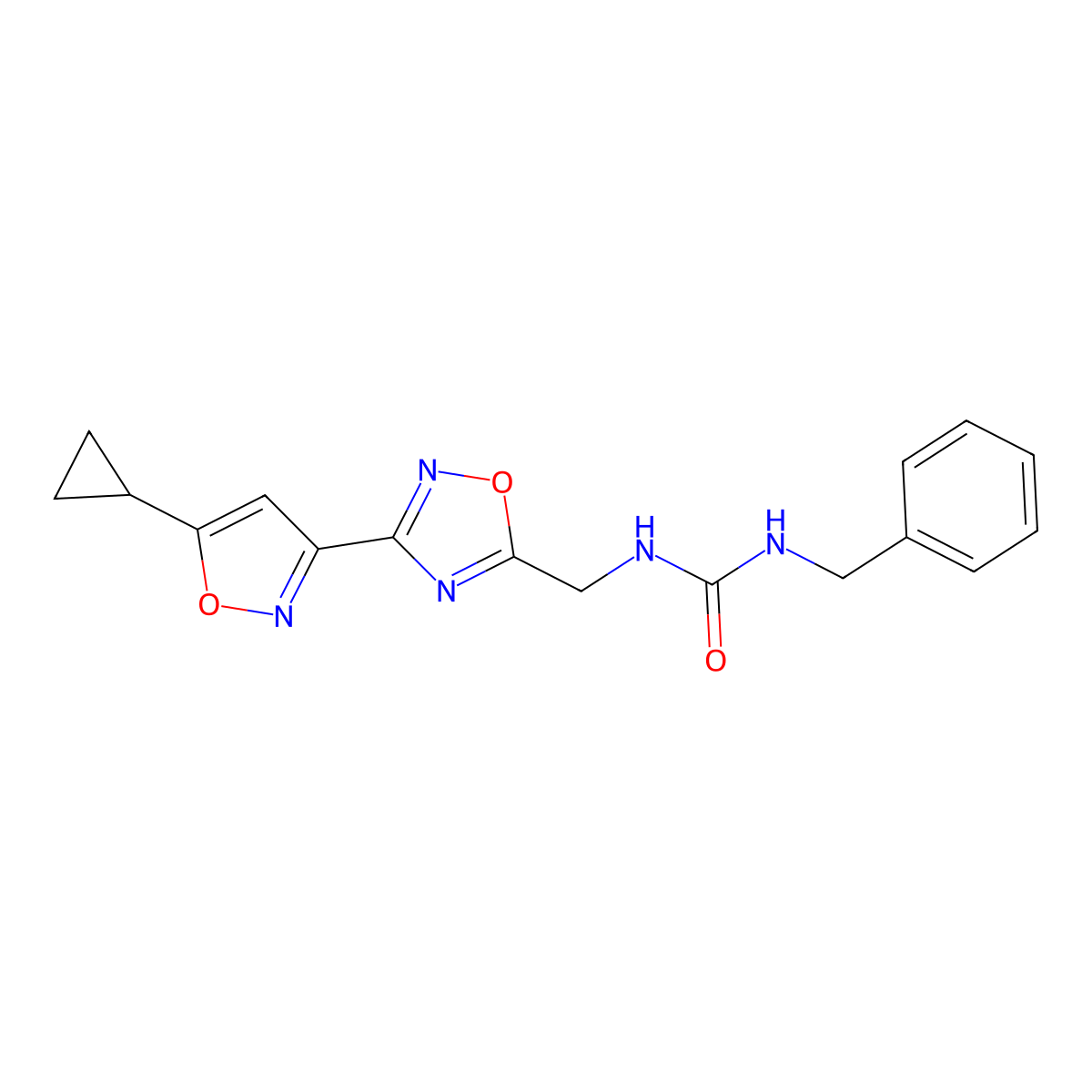 1-Benzyl-3-{[3-(5-cyclopropyl-1,2-oxazol-3-yl)-1,2,4-oxadiazol-5-yl]methyl}urea molecular structure, CAS 1903521-04-9