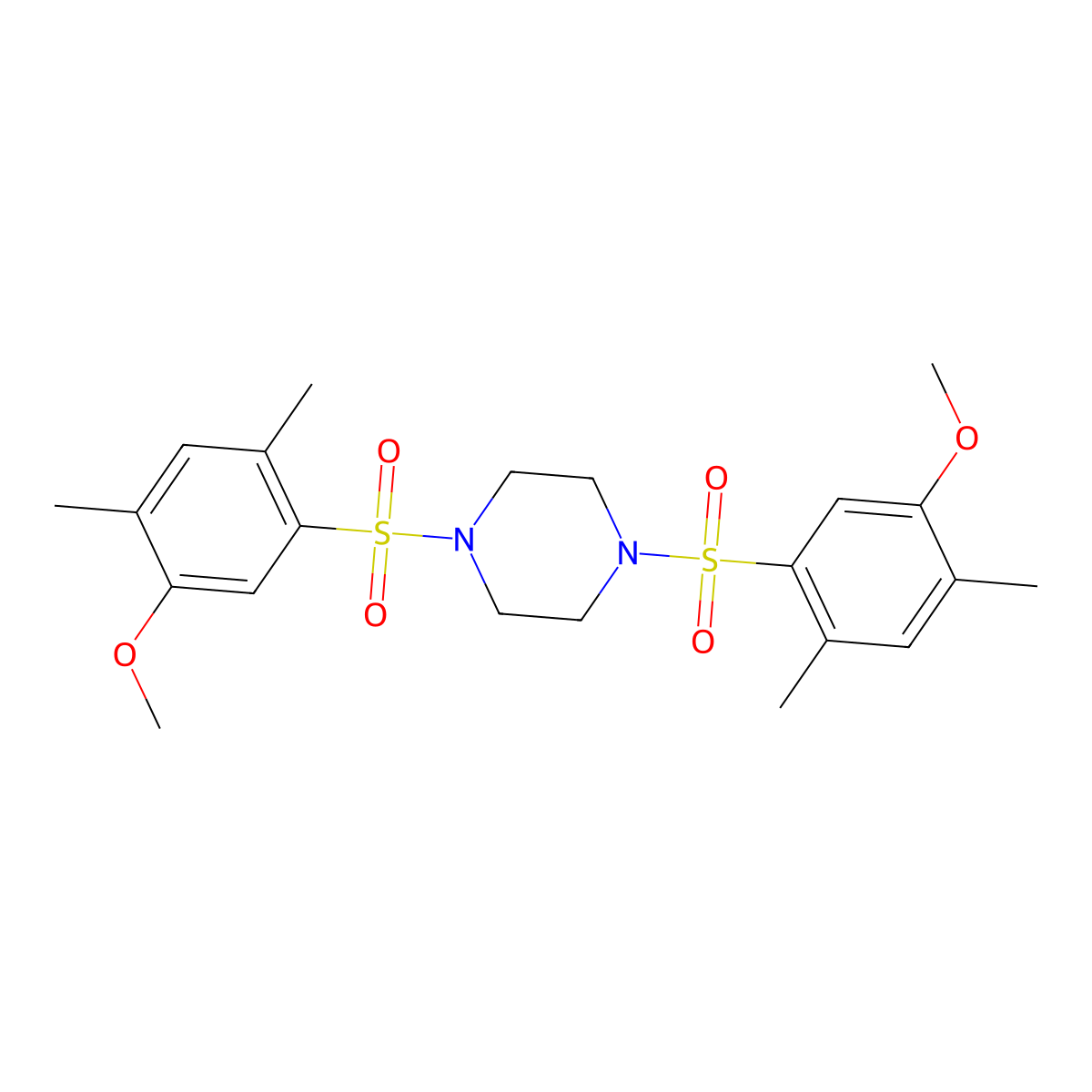 1,4-Bis(5-methoxy-2,4-dimethylbenzenesulfonyl)piperazine molecular structure, CAS 1903530-57-3