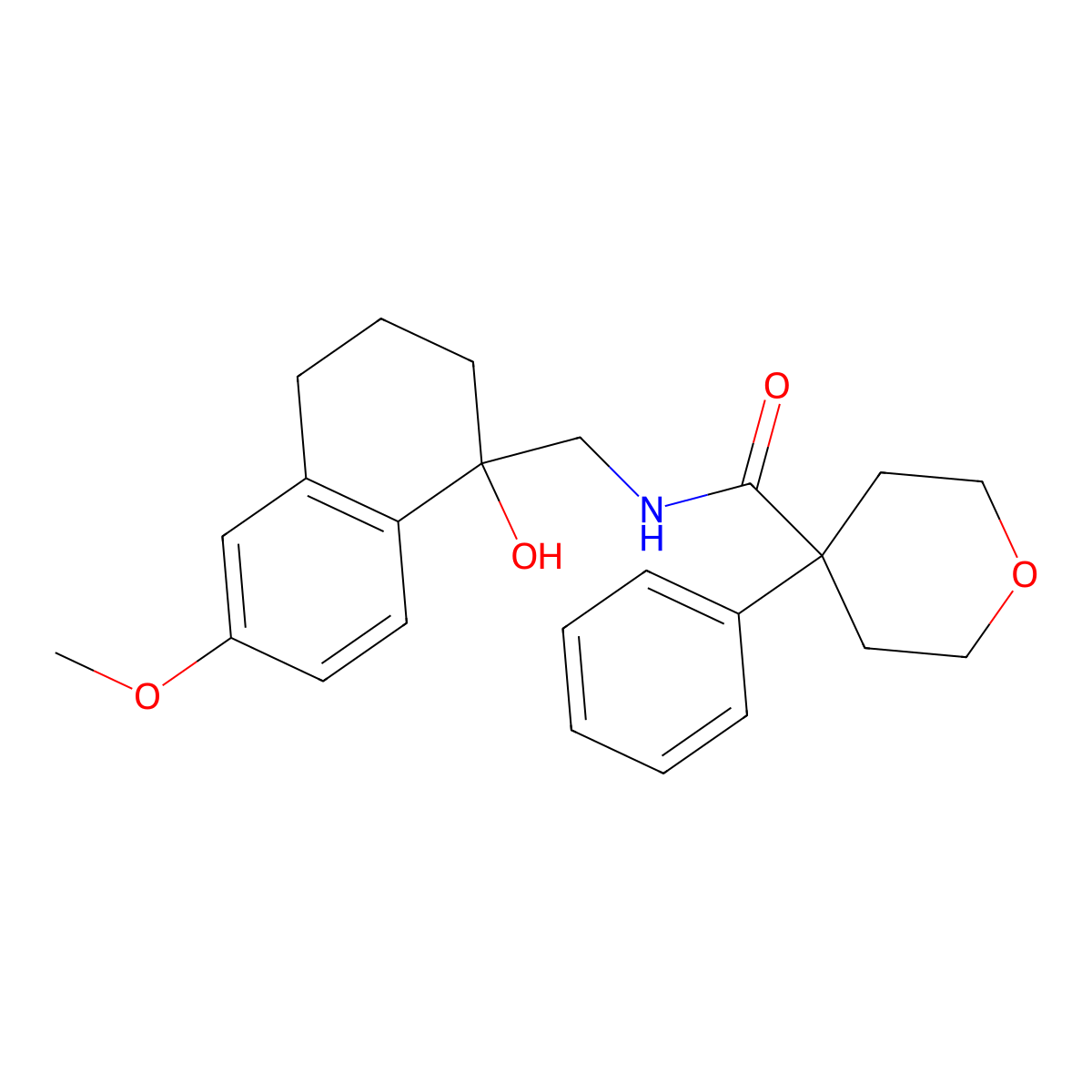 N-[(1-hydroxy-6-methoxy-1,2,3,4-tetrahydronaphthalen-1-yl)methyl]-4-phenyloxane-4-carboxamide molecular structure, CAS 1903532-24-0