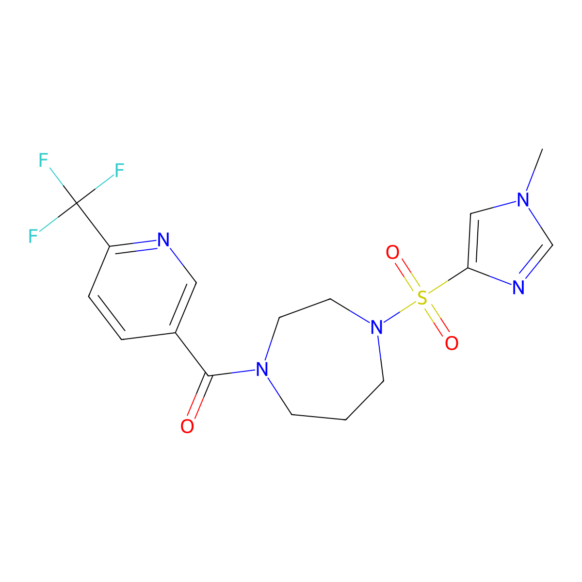 (4-((1-methyl-1H-imidazol-4-yl)sulfonyl)-1,4-diazepan-1-yl)(6-(trifluoromethyl)pyridin-3-yl)methanone molecular structure, CAS 1903537-59-6
