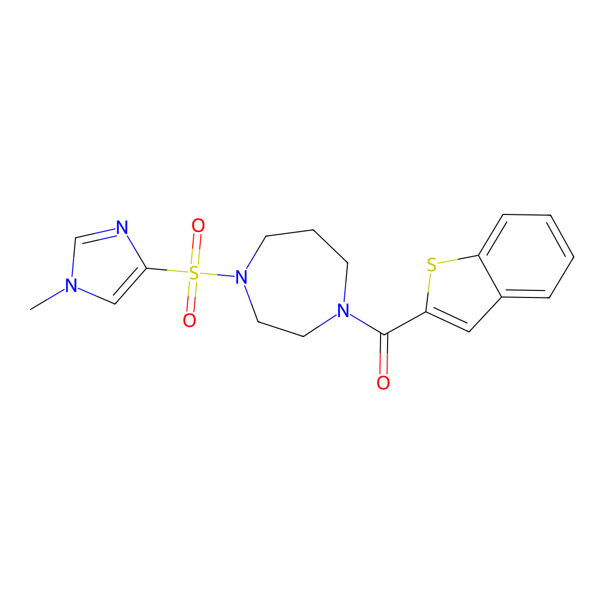 benzo[b]thiophen-2-yl(4-((1-methyl-1H-imidazol-4-yl)sulfonyl)-1,4-diazepan-1-yl)methanone molecular structure, CAS 1903537-89-2