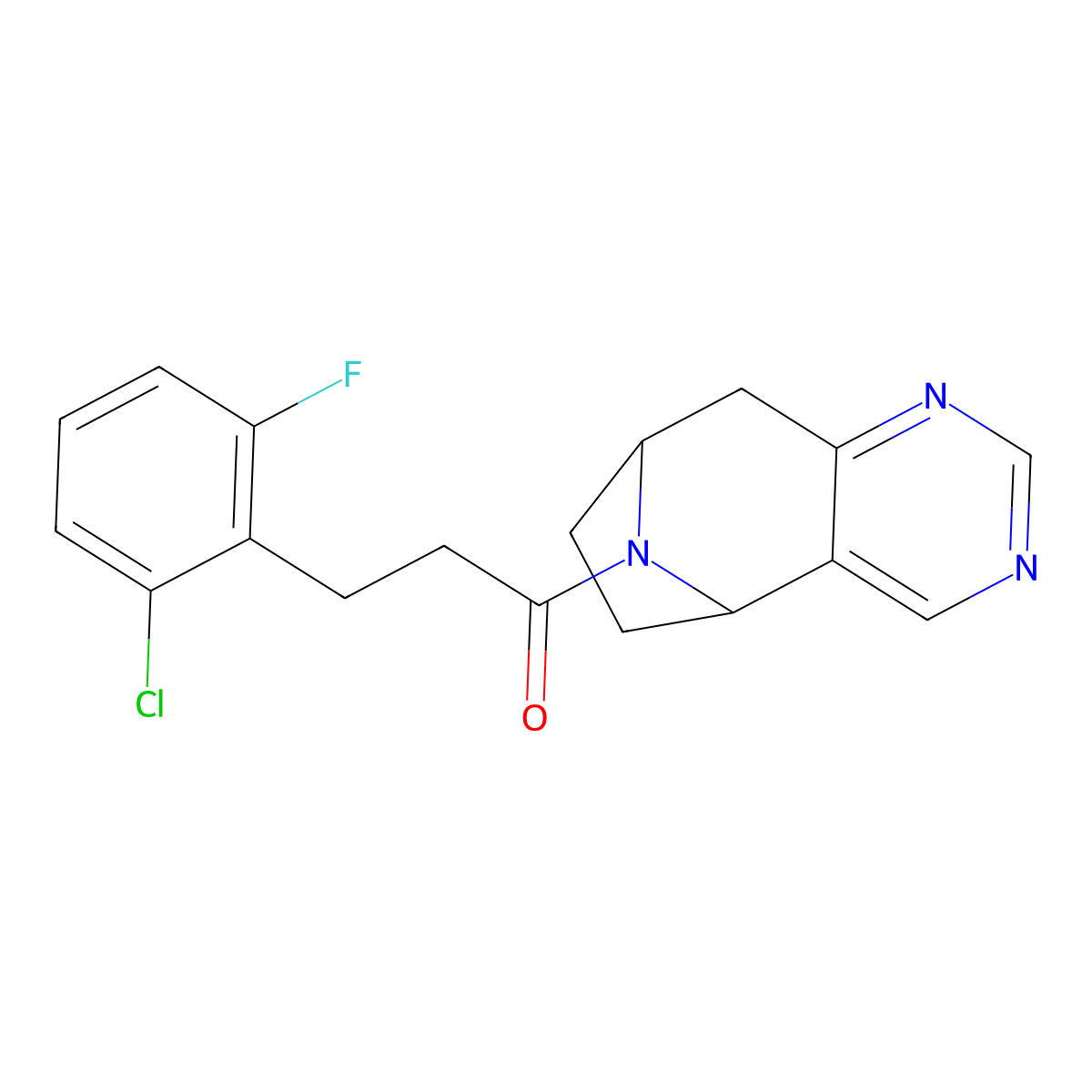 3-(2-chloro-6-fluorophenyl)-1-((5R,8S)-6,7,8,9-tetrahydro-5H-5,8-epiminocyclohepta[d]pyrimidin-10-yl)propan-1-one molecular structure, CAS 1903539-10-5