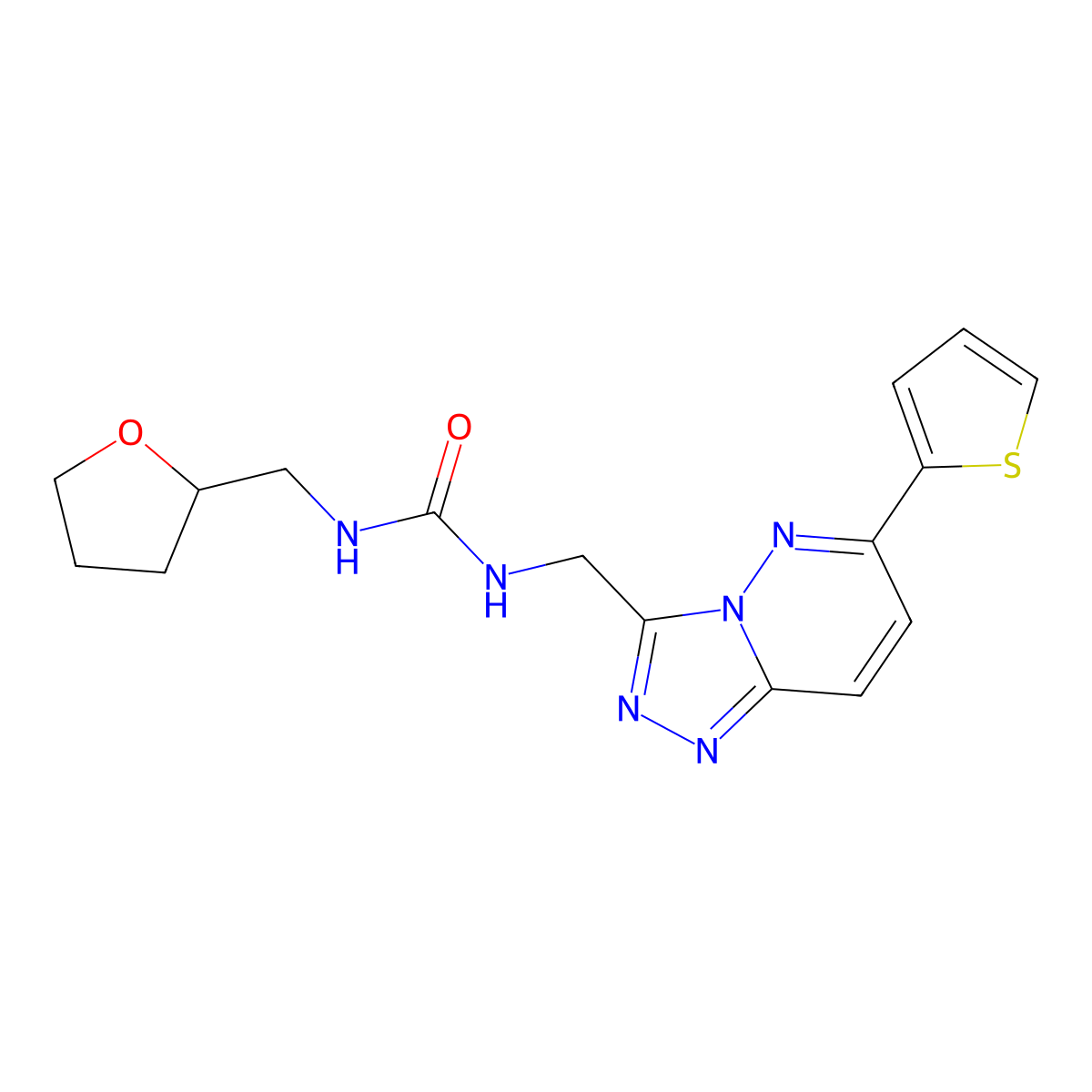 1-((Tetrahydrofuran-2-yl)methyl)-3-((6-(thiophen-2-yl)-[1,2,4]triazolo[4,3-b]pyridazin-3-yl)methyl)urea molecular structure, CAS 1903539-79-6