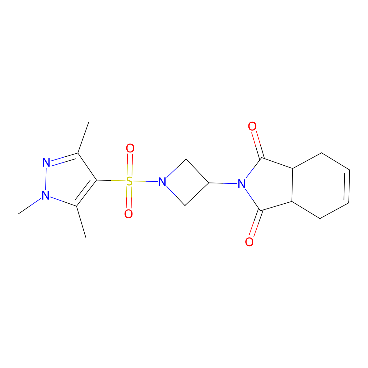 2-(1-((1,3,5-trimethyl-1H-pyrazol-4-yl)sulfonyl)azetidin-3-yl)-3a,4,7,7a-tetrahydro-1H-isoindole-1,3(2H)-dione molecular structure, CAS 1903540-75-9