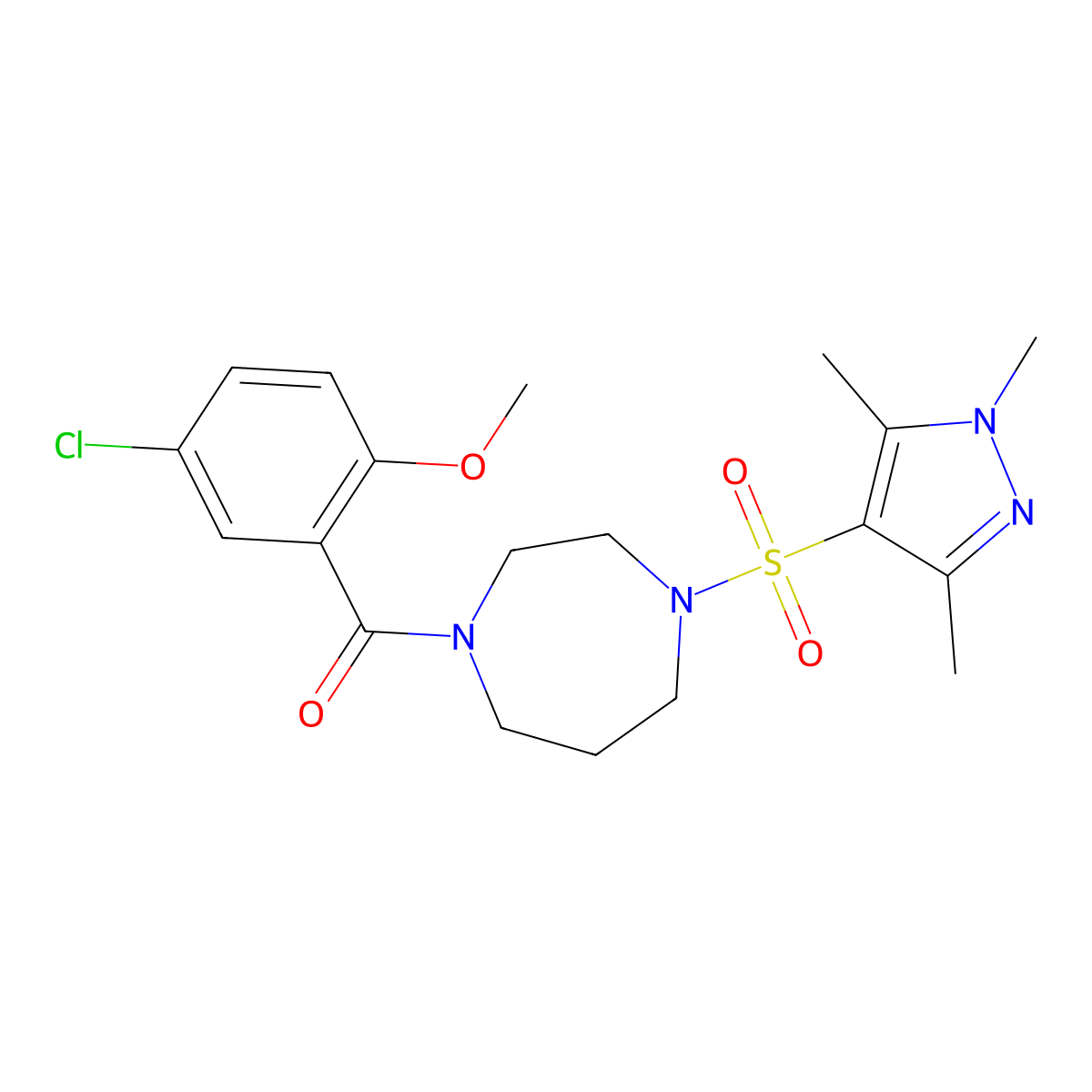 (5-chloro-2-methoxyphenyl)(4-((1,3,5-trimethyl-1H-pyrazol-4-yl)sulfonyl)-1,4-diazepan-1-yl)methanone molecular structure, CAS 1903542-15-3
