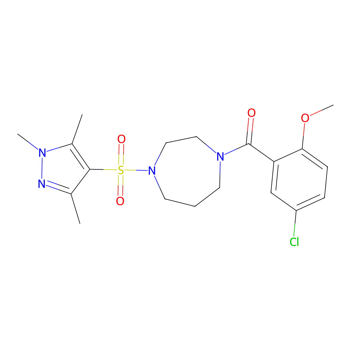(5-chloro-2-methoxyphenyl)(4-((1,3,5-trimethyl-1H-pyrazol-4-yl)sulfonyl)-1,4-diazepan-1-yl)methanone molecular structure, CAS 1903542-15-3