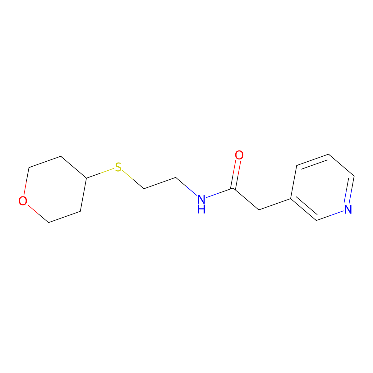 N-[2-(oxan-4-ylsulfanyl)ethyl]-2-(pyridin-3-yl)acetamide molecular structure, CAS 1903542-49-3