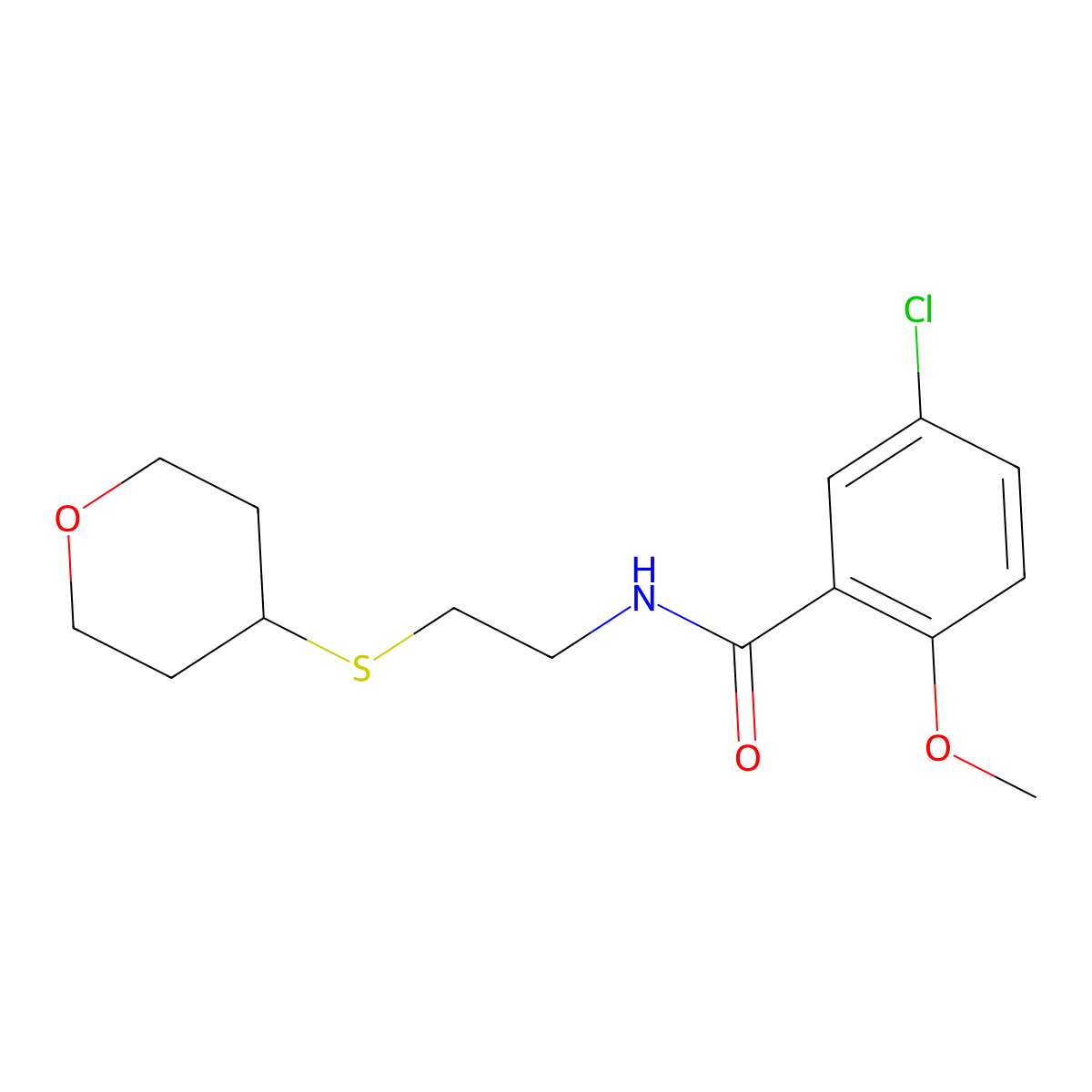 5-chloro-2-methoxy-N-[2-(oxan-4-ylsulfanyl)ethyl]benzamide molecular structure, CAS 1903542-51-7