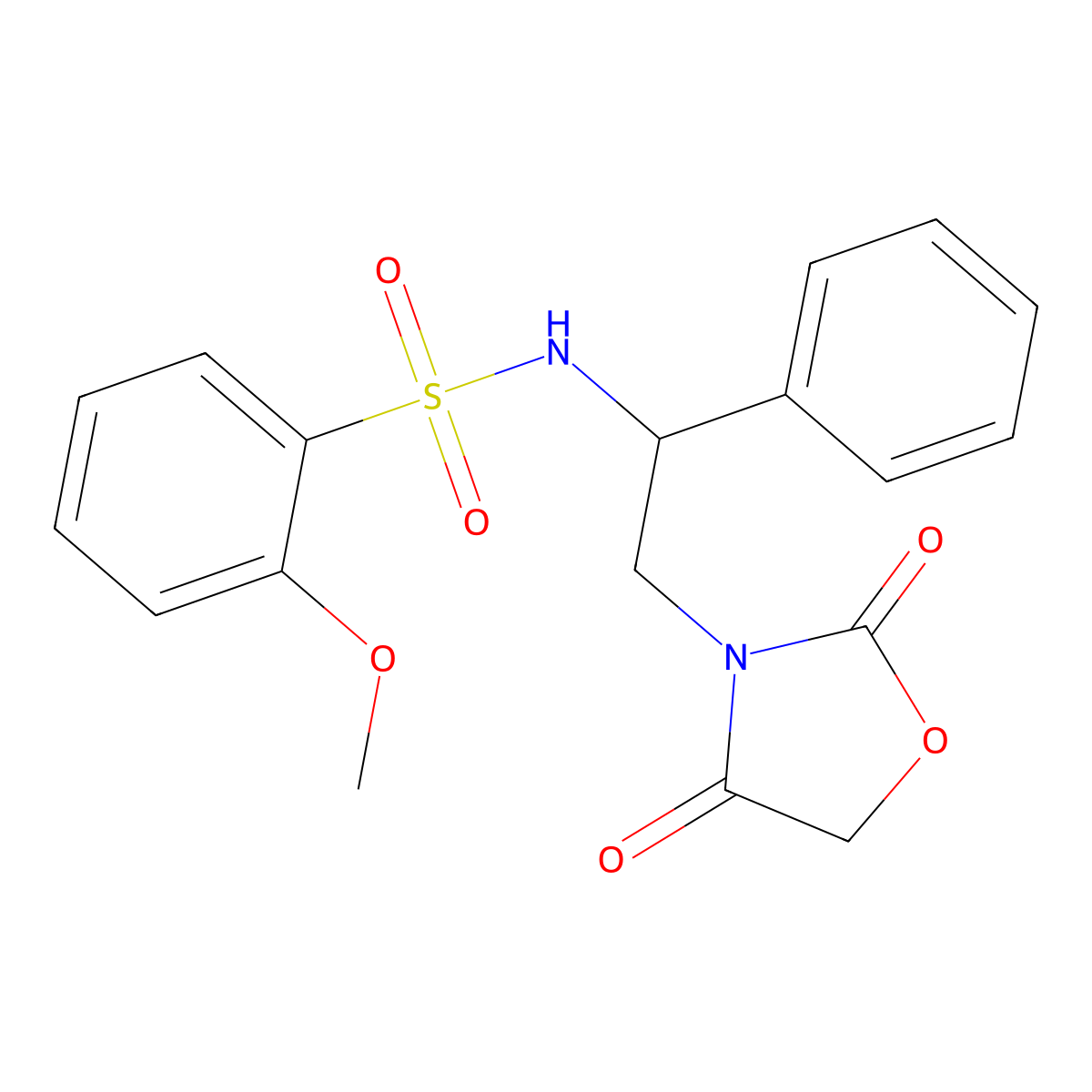N-(2-(2,4-dioxooxazolidin-3-yl)-1-phenylethyl)-2-methoxybenzenesulfonamide molecular structure, CAS 1903546-69-9