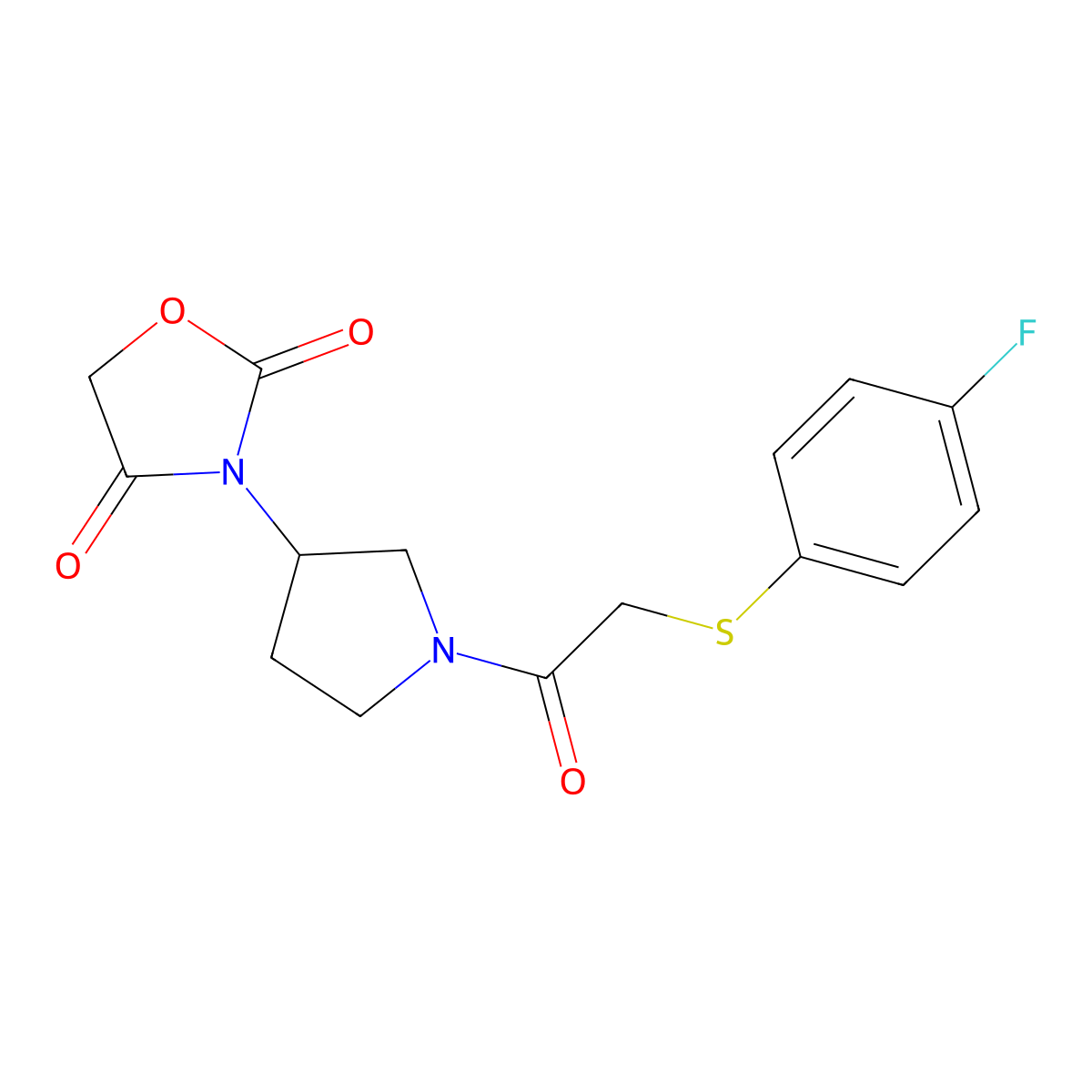 3-(1-(2-((4-Fluorophenyl)thio)acetyl)pyrrolidin-3-yl)oxazolidine-2,4-dione molecular structure, CAS 1903546-80-4