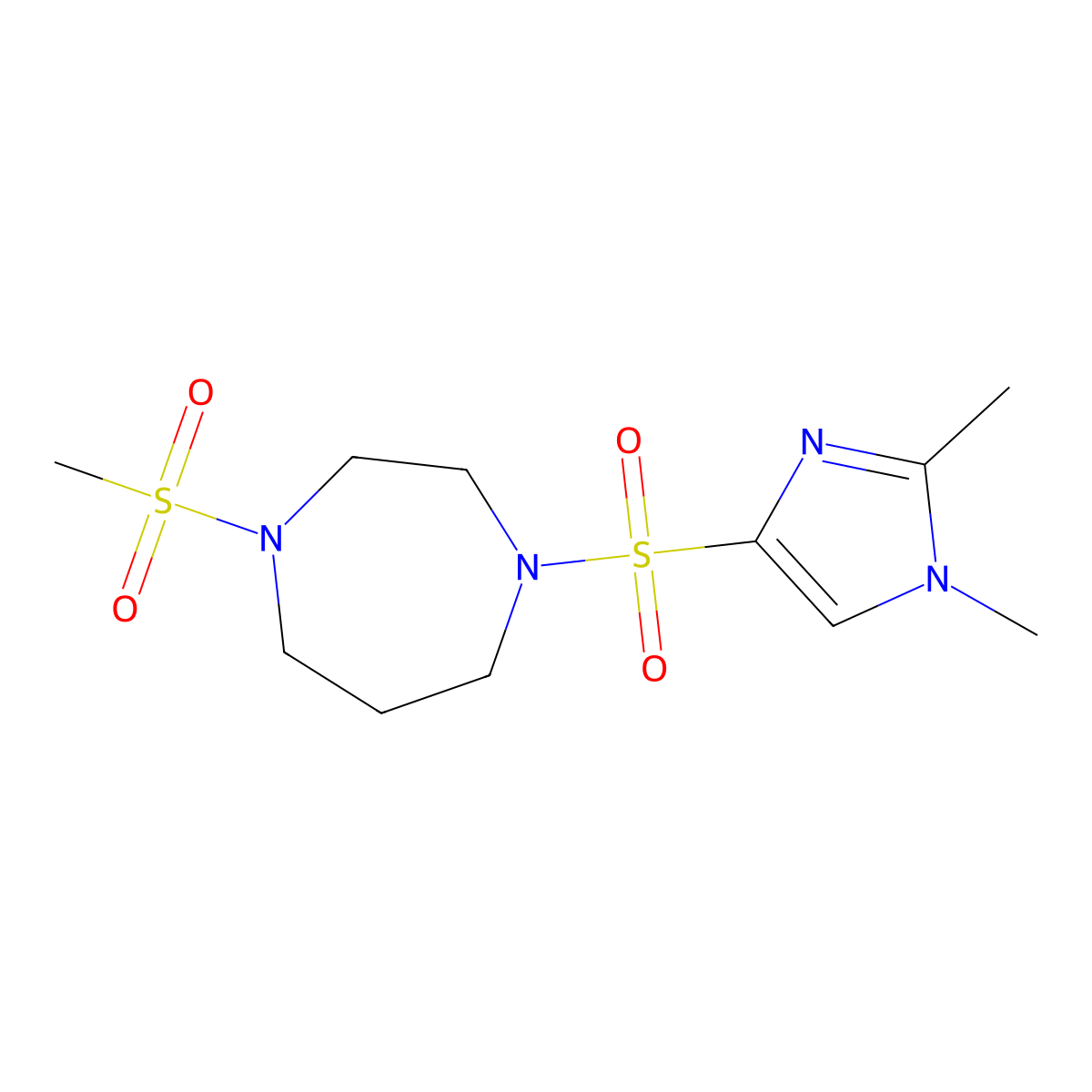 1-((1,2-dimethyl-1H-imidazol-4-yl)sulfonyl)-4-(methylsulfonyl)-1,4-diazepane molecular structure, CAS 1903547-90-9