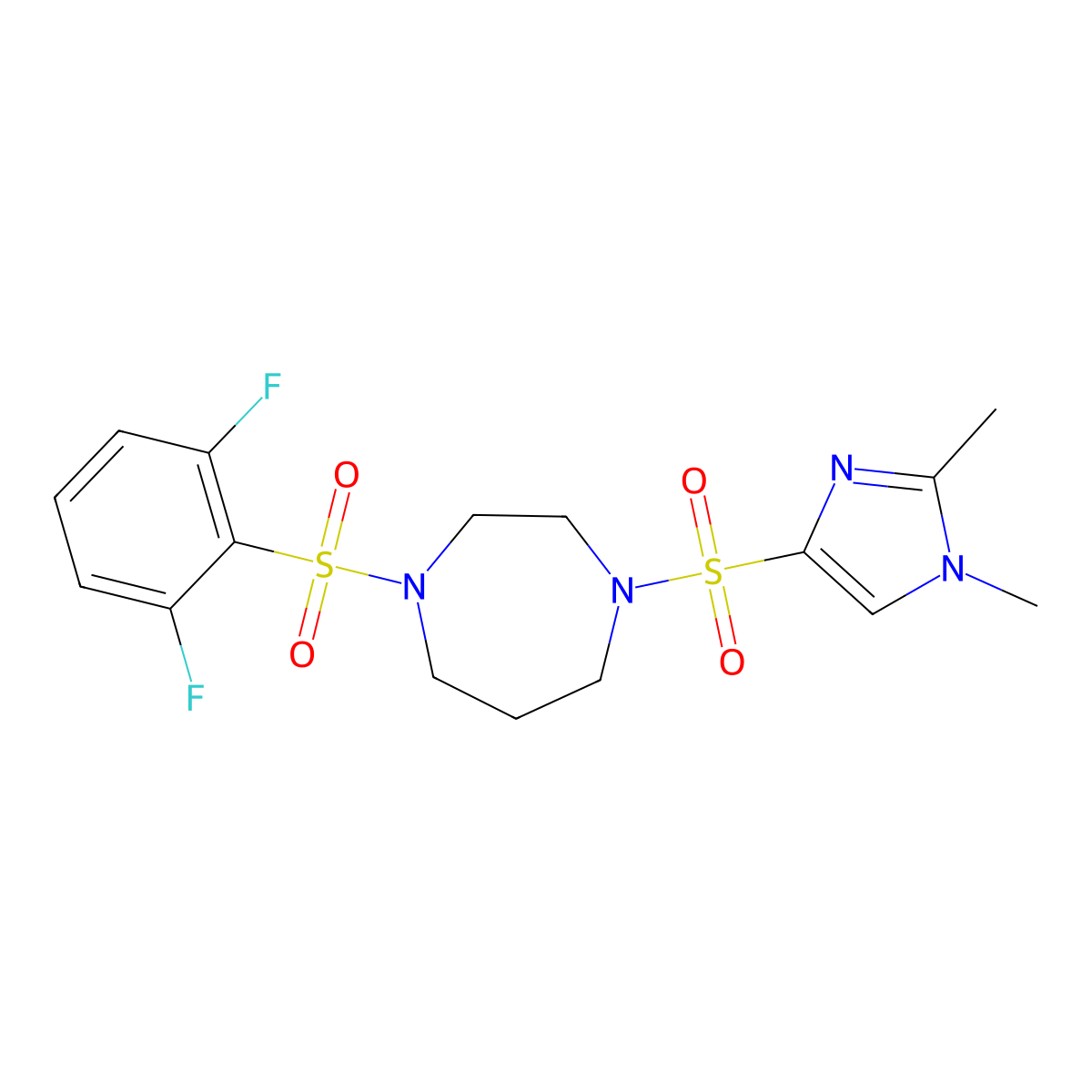 1-((2,6-difluorophenyl)sulfonyl)-4-((1,2-dimethyl-1H-imidazol-4-yl)sulfonyl)-1,4-diazepane molecular structure, CAS 1903548-03-7
