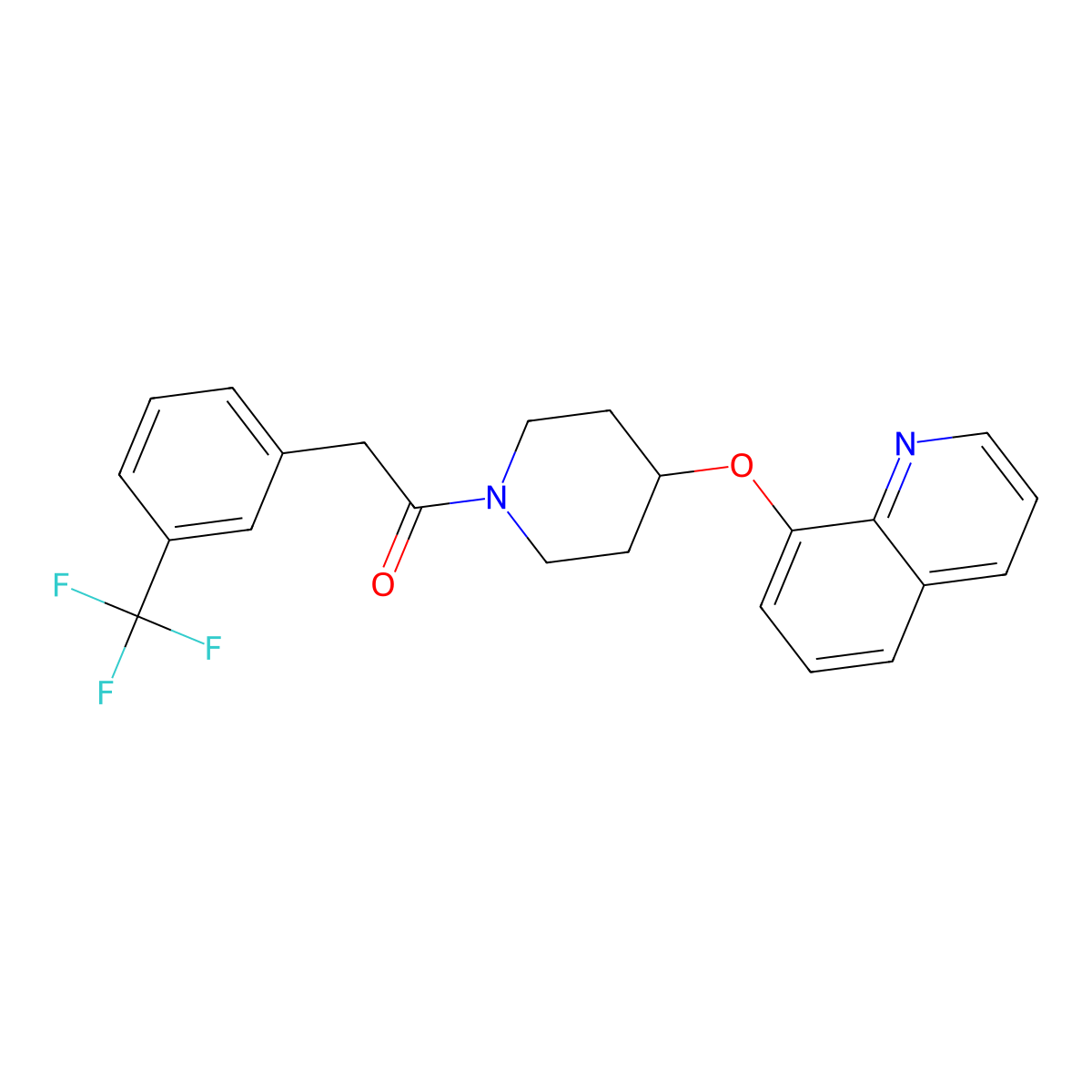 1-(4-(Quinolin-8-yloxy)piperidin-1-yl)-2-(3-(trifluoromethyl)phenyl)ethanone molecular structure, CAS 1903548-60-6