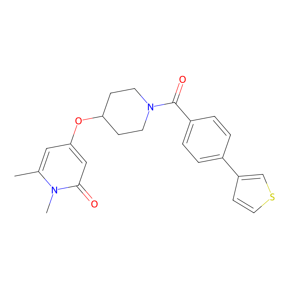 1,6-dimethyl-4-((1-(4-(thiophen-3-yl)benzoyl)piperidin-4-yl)oxy)pyridin-2(1H)-one molecular structure, CAS 1903552-66-8