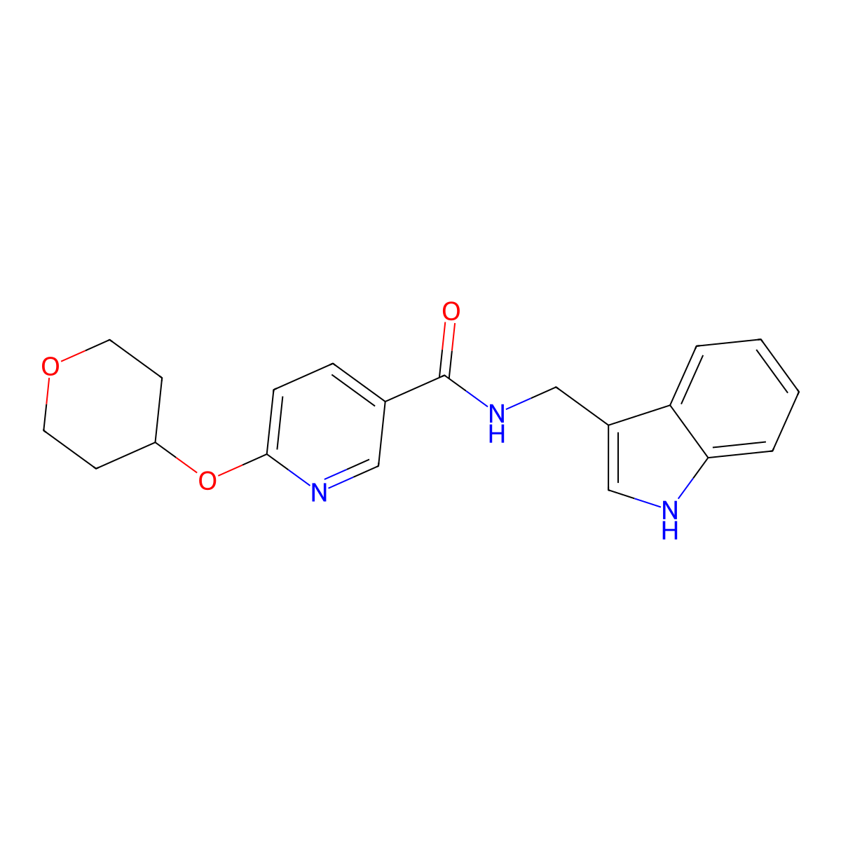 N-((1H-indol-3-yl)methyl)-6-((tetrahydro-2H-pyran-4-yl)oxy)nicotinamide molecular structure, CAS 1903555-30-5