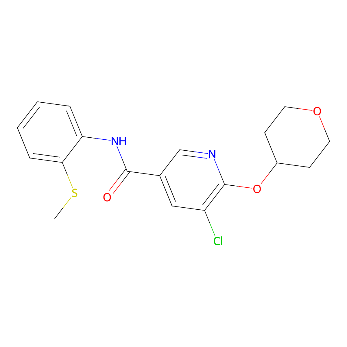 5-chloro-N-(2-(methylthio)phenyl)-6-((tetrahydro-2H-pyran-4-yl)oxy)nicotinamide molecular structure, CAS 1903556-51-3