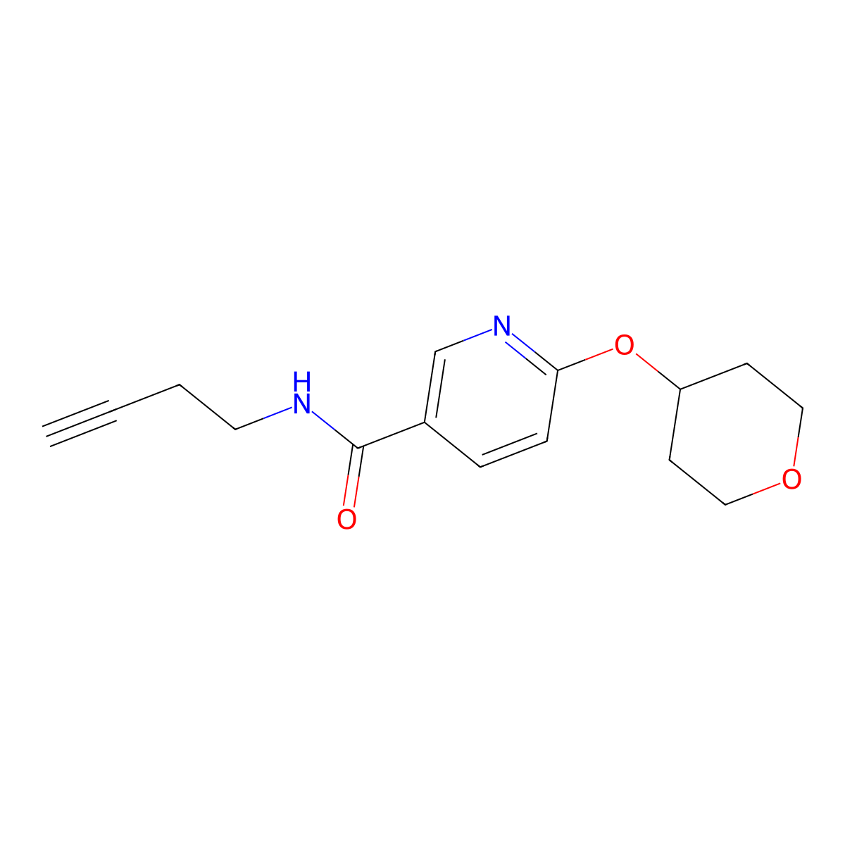 N-(but-3-yn-1-yl)-6-((tetrahydro-2H-pyran-4-yl)oxy)nicotinamide molecular structure, CAS 1903558-13-3